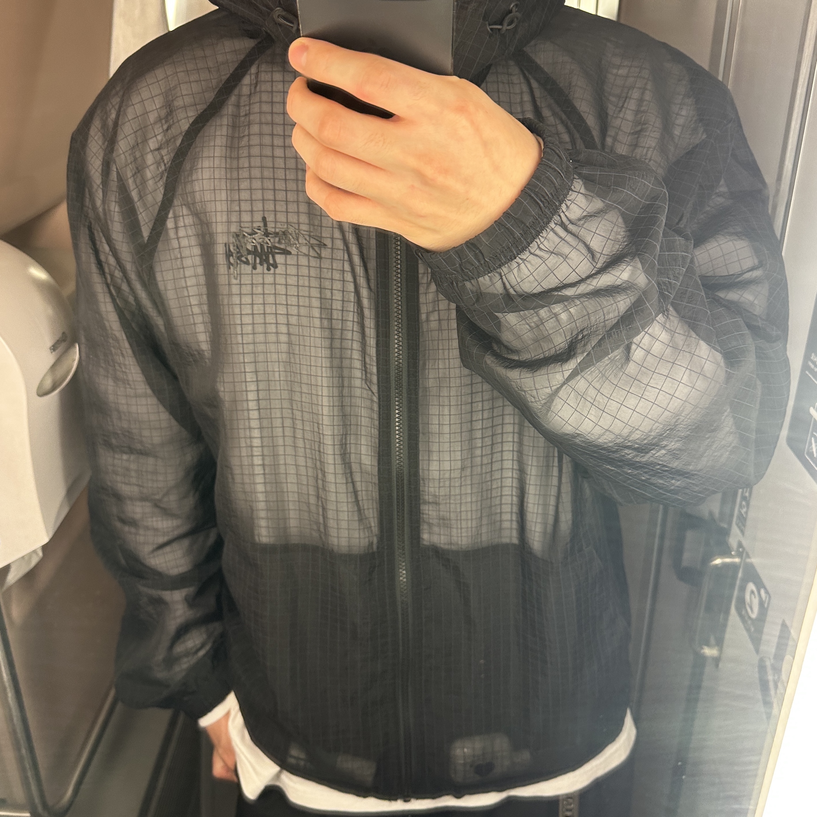 Stussy Beach Shell Transparent Ripstop Black 착용 스타일