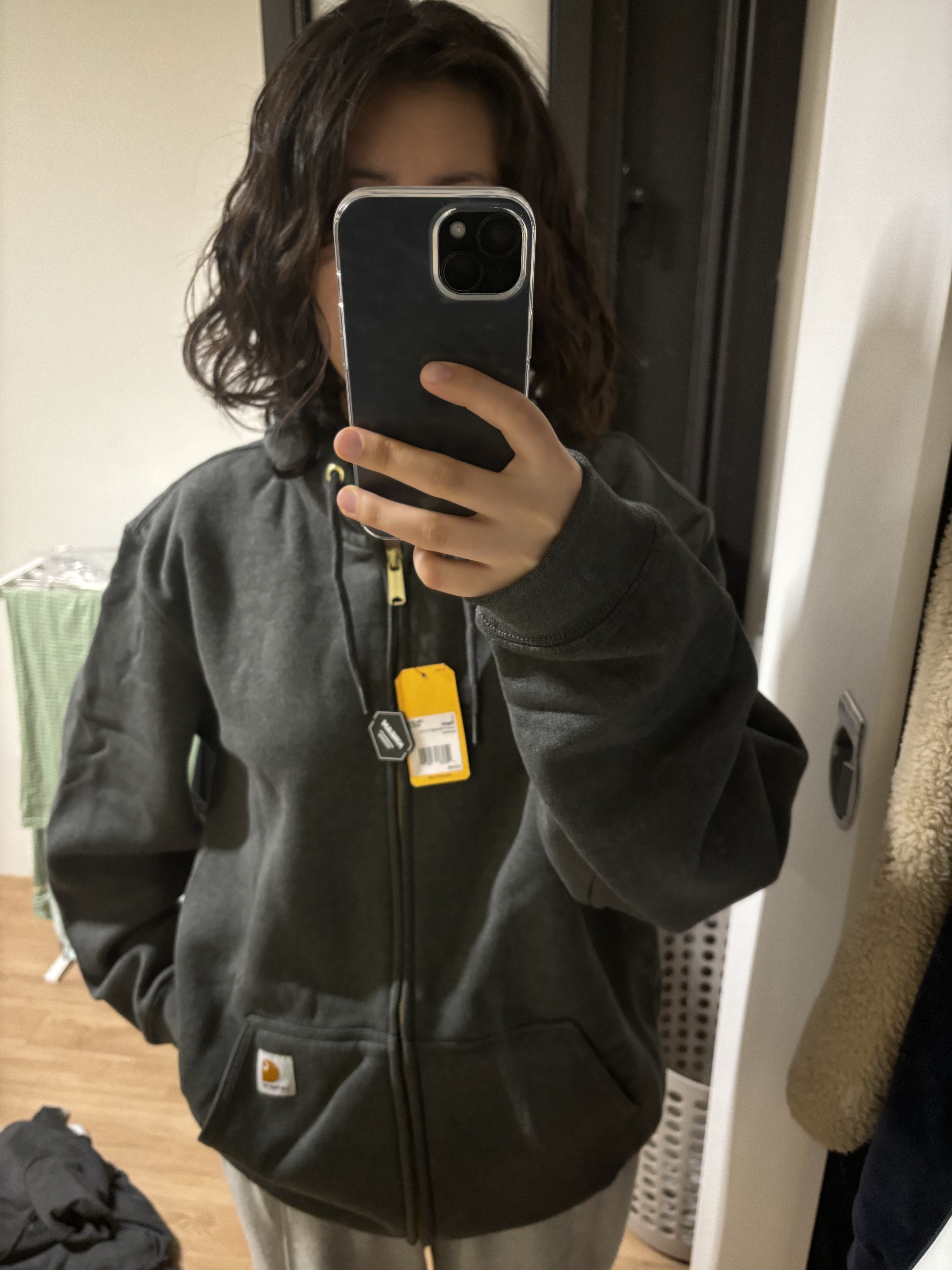 Carhartt Loose Fit Midweight Regular Full Zip Sweatshirt Carbon Heather 착용 스타일 - 1