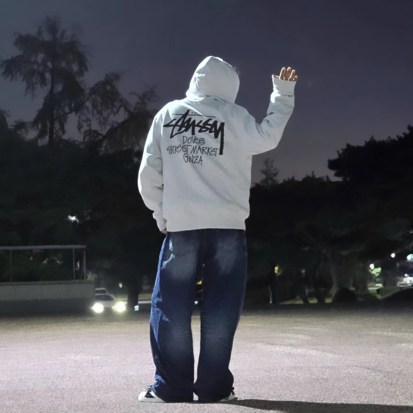 Stussy Stock DSM Ginza Zip Hoodie Ash Heather 2023, Adidas Superstar Supermodified Core Black Cloud White 착용 스타일 - 2