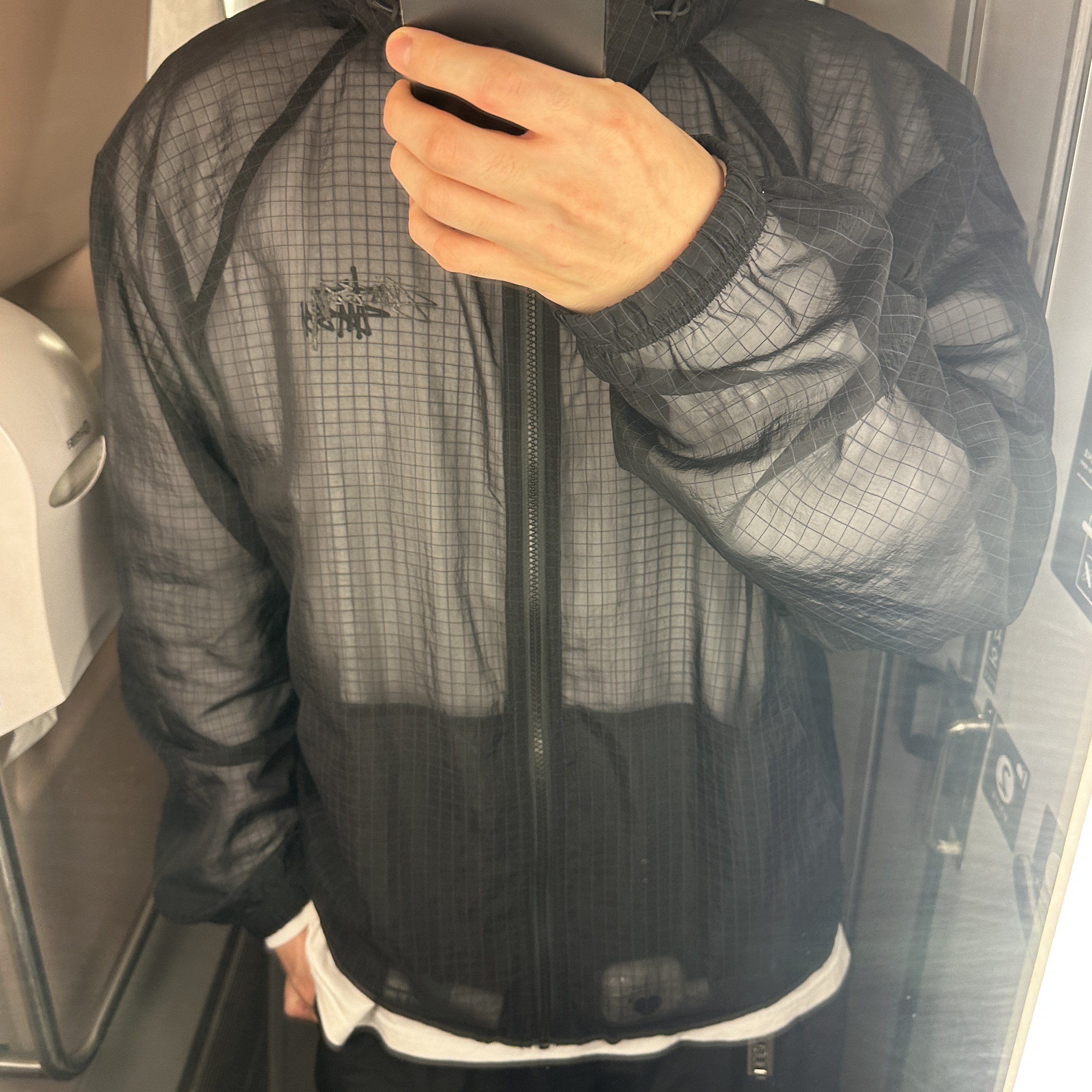 Stussy Beach Shell Transparent Ripstop Black 착용 스타일