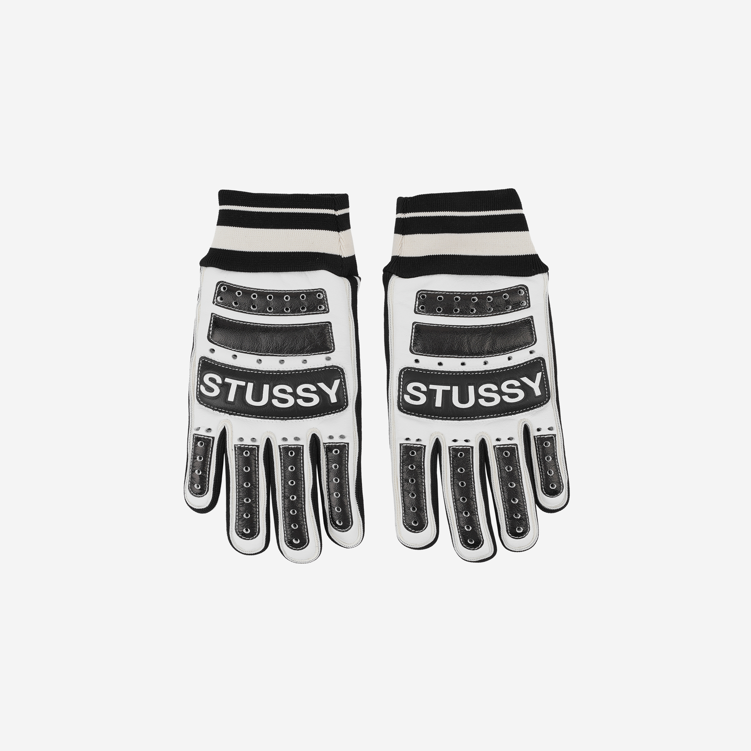 Stussy Leather Bike Gloves Black White