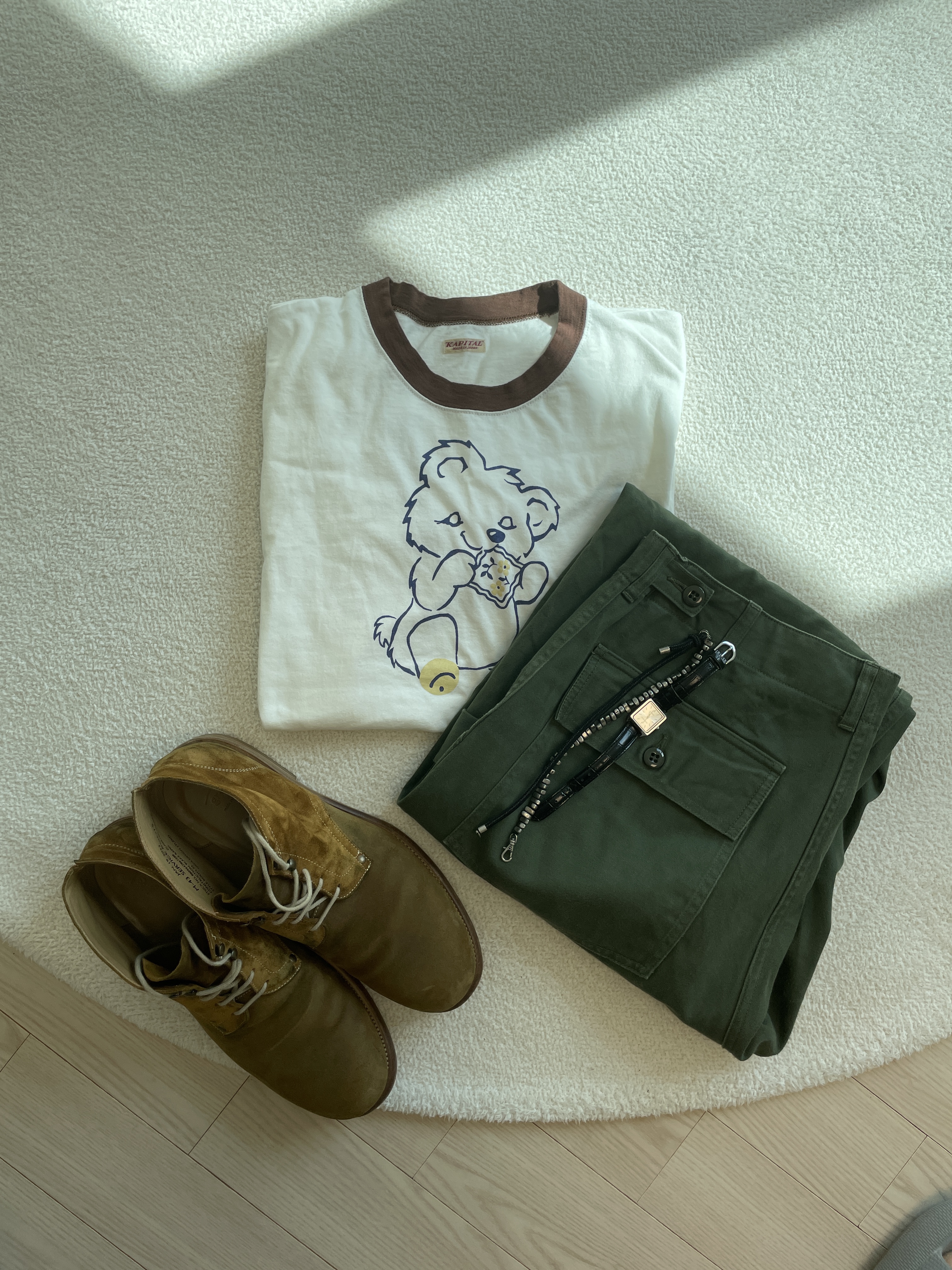 Kapital 20-T Ringer T-Shirt Peckish Patch White 착용 스타일 - 1