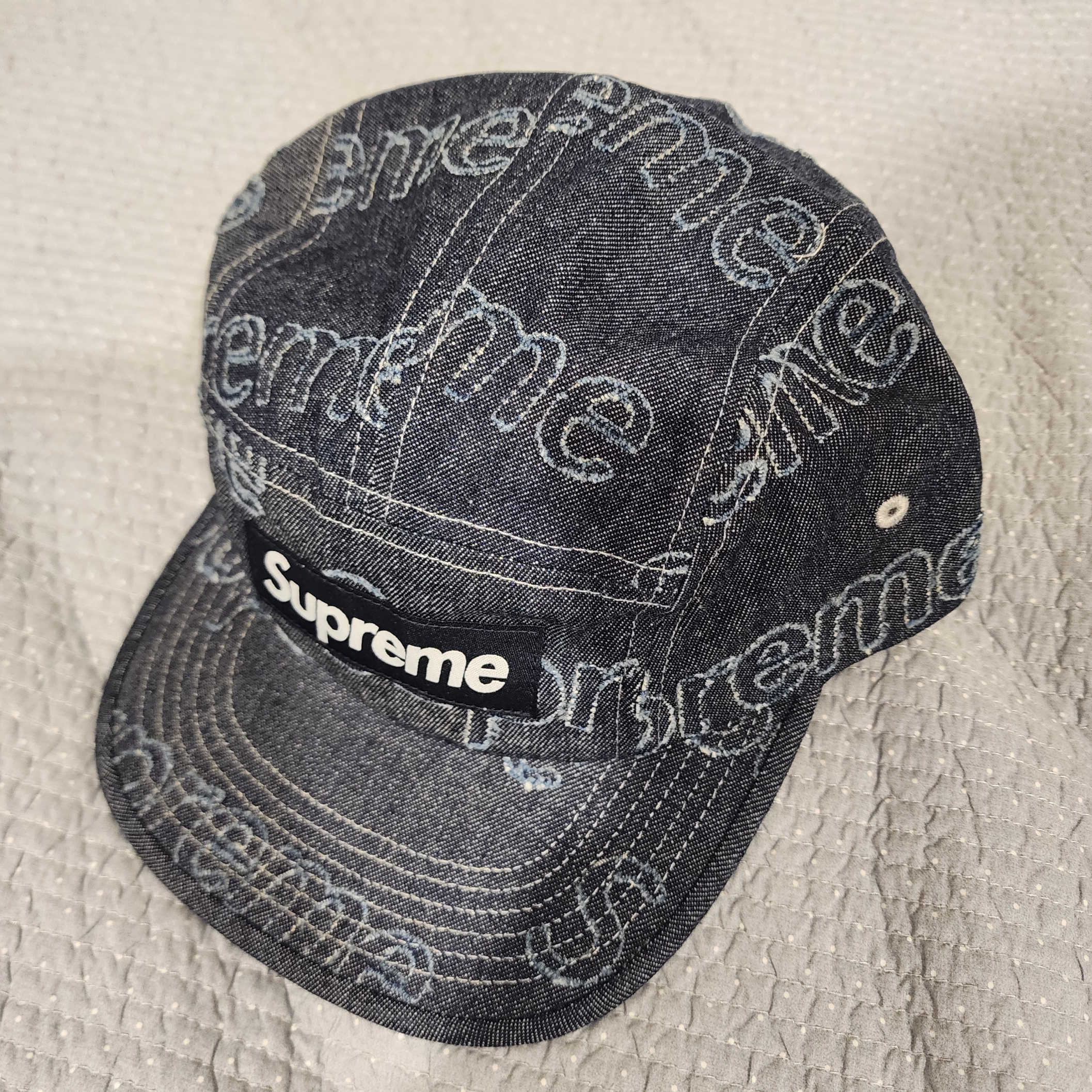 Supreme Lasered Denim Camp Cap Navy - 24FW 착용 스타일 - 1