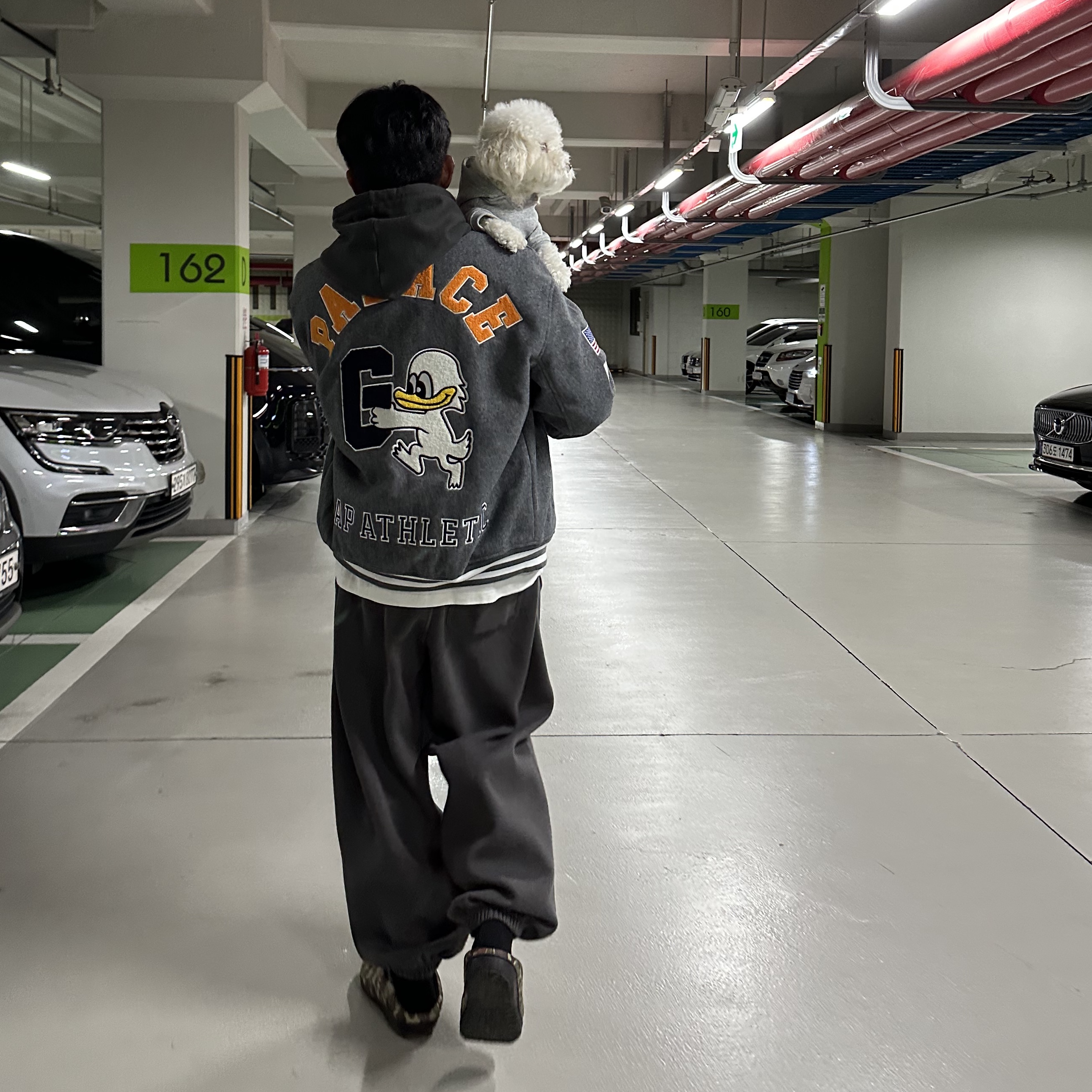 Palace x Gap Varsity Jacket Grey - 24SS, Subu Permanent F-Line Duck Camo 착용 스타일 - 2