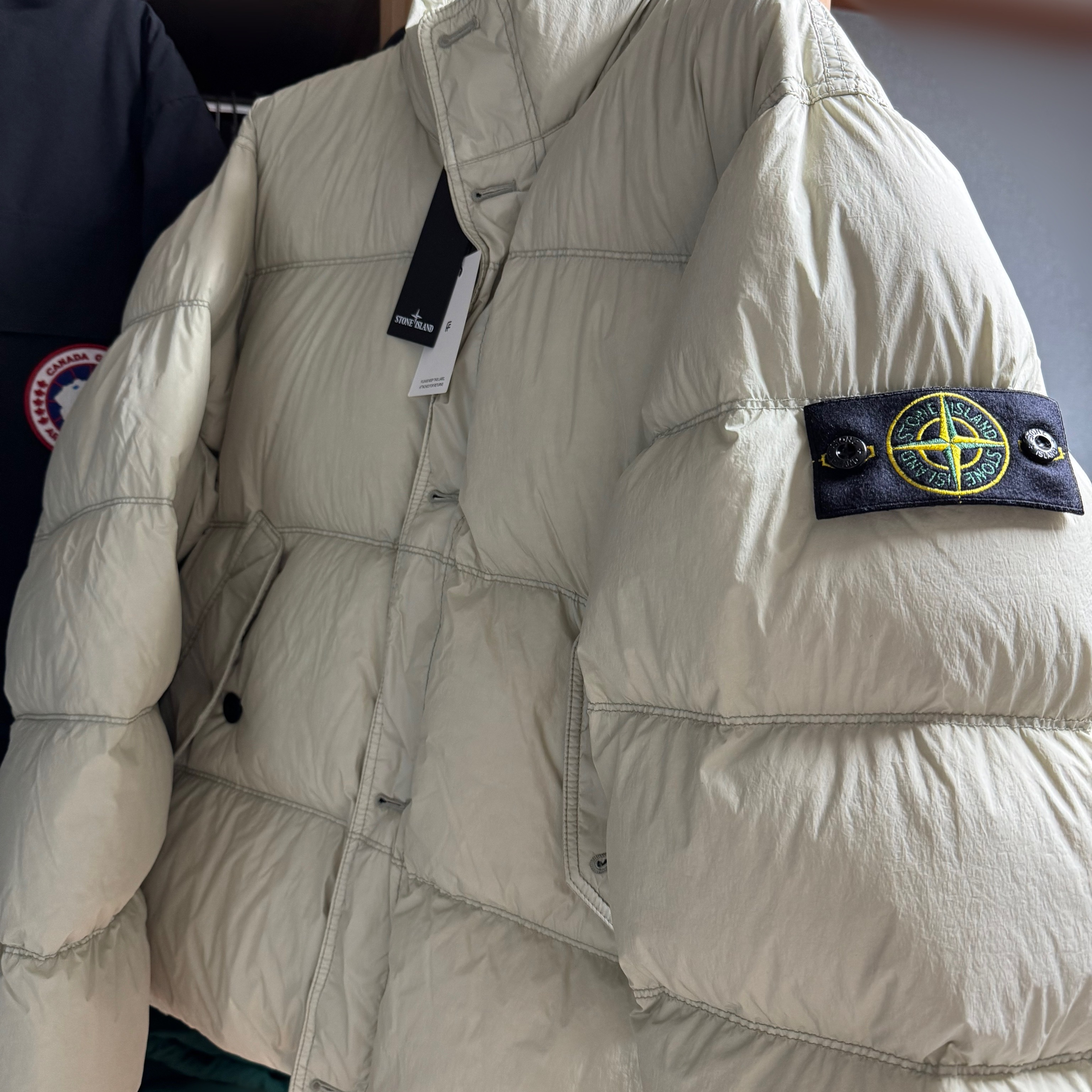 Stone Island 40123 Garment Dyed Crinkle Reps R-NY Down Jacket Stucco - 24FW 착용 스타일 - 1