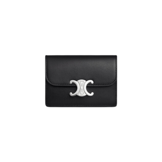 Celine Card Holder with Flap Triomphe in Shiny Calfskin Black