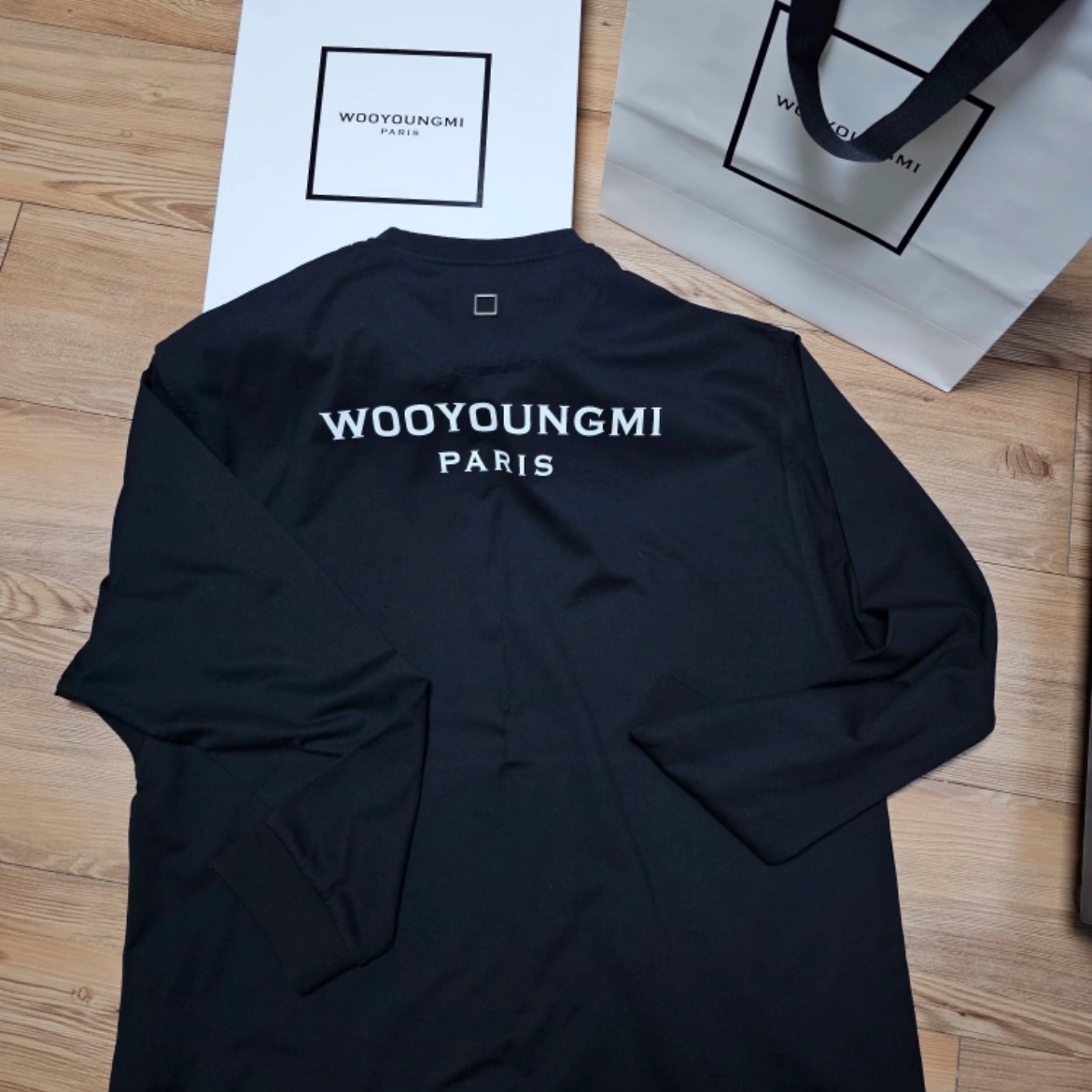 Wooyoungmi Cotton Back Logo Long Sleeve T-Shirt Black - 23FW 착용 스타일