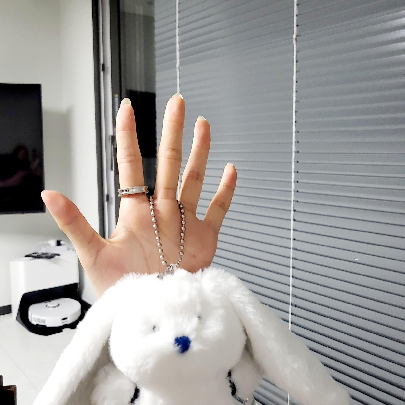 NewJeans x Coller Bunny Plush Keyring White 착용 스타일 - 1