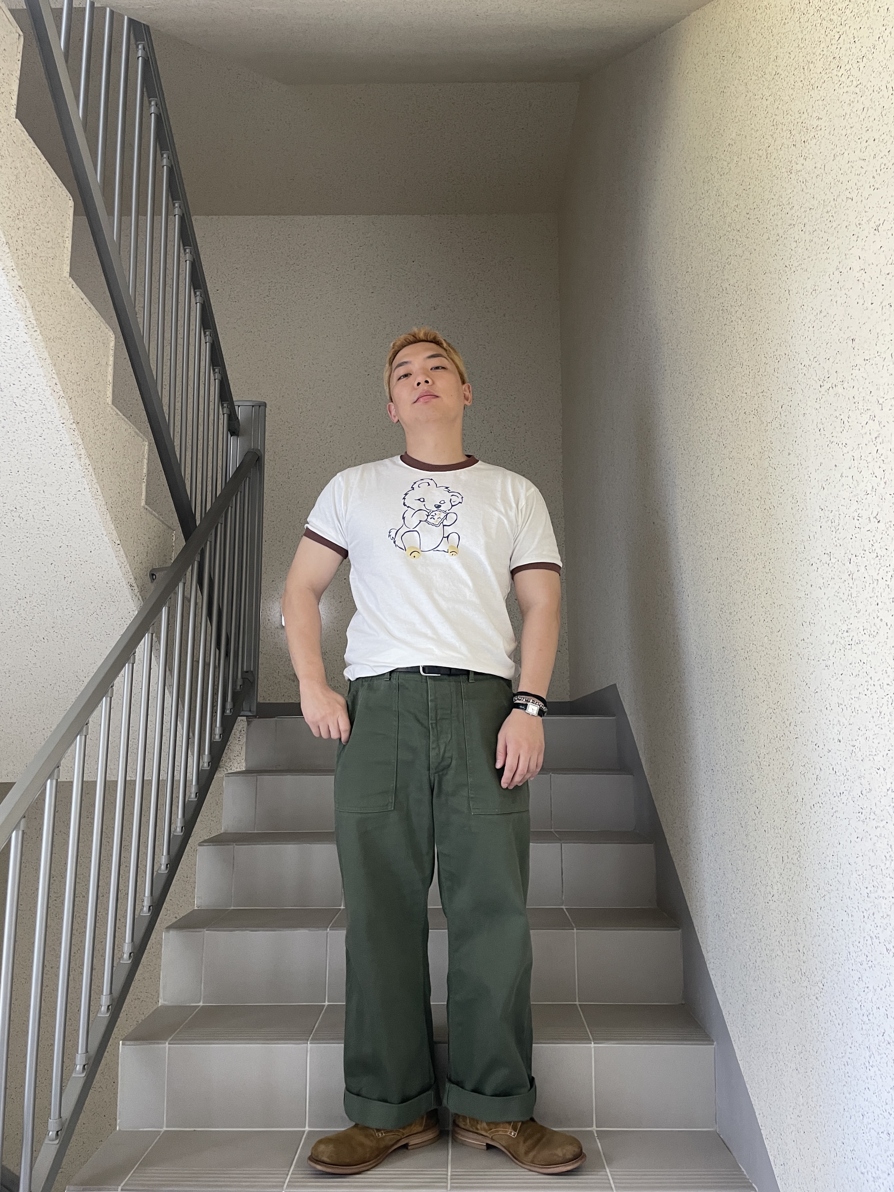 Kapital 20-T Ringer T-Shirt Peckish Patch White 착용 스타일 - 3