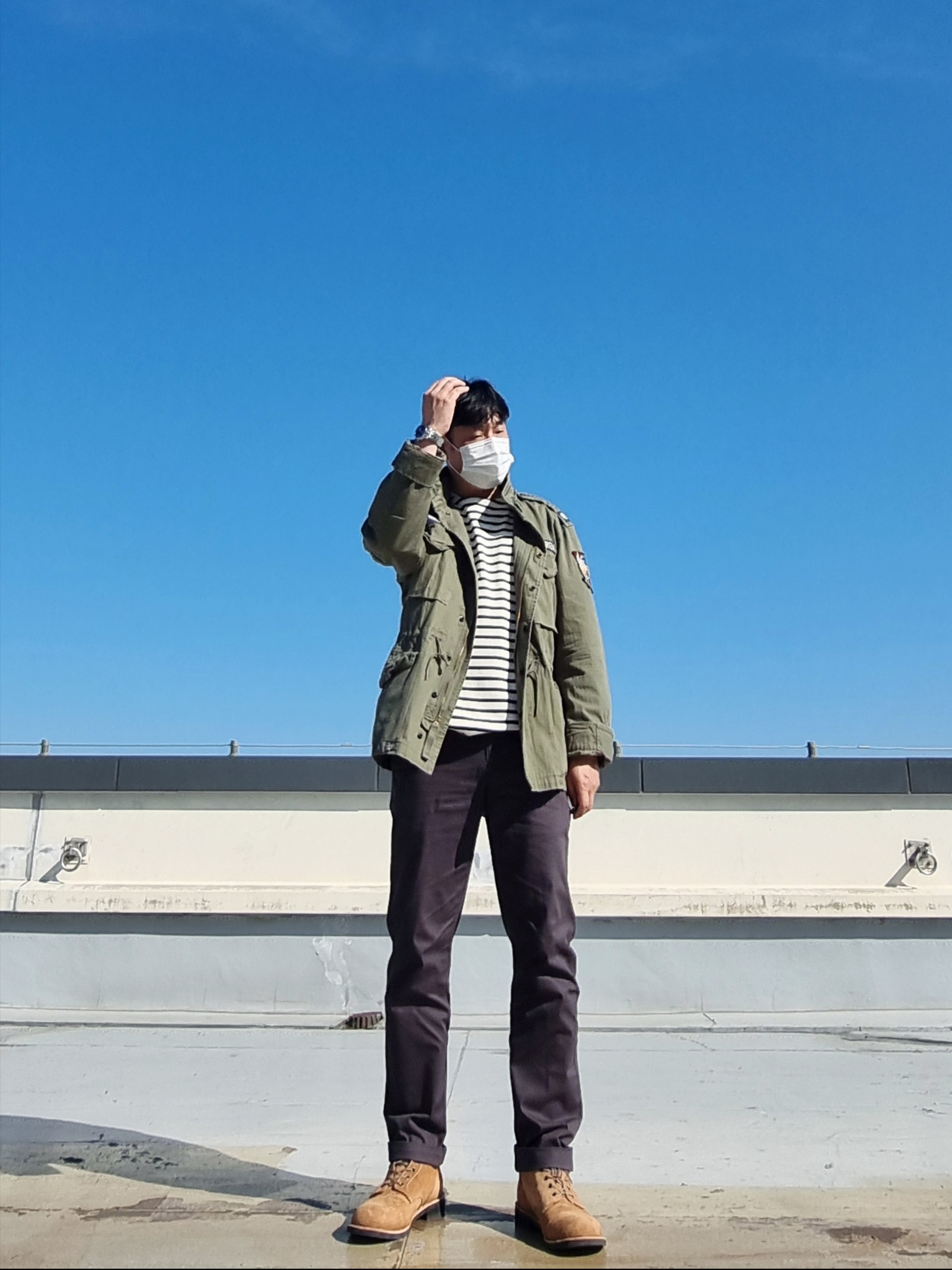 JOSEPHT WorkBoots Beige, Saint James Meridien Moderne Striped Sailor Shirt Ecru Marine 착용 스타일 - 5