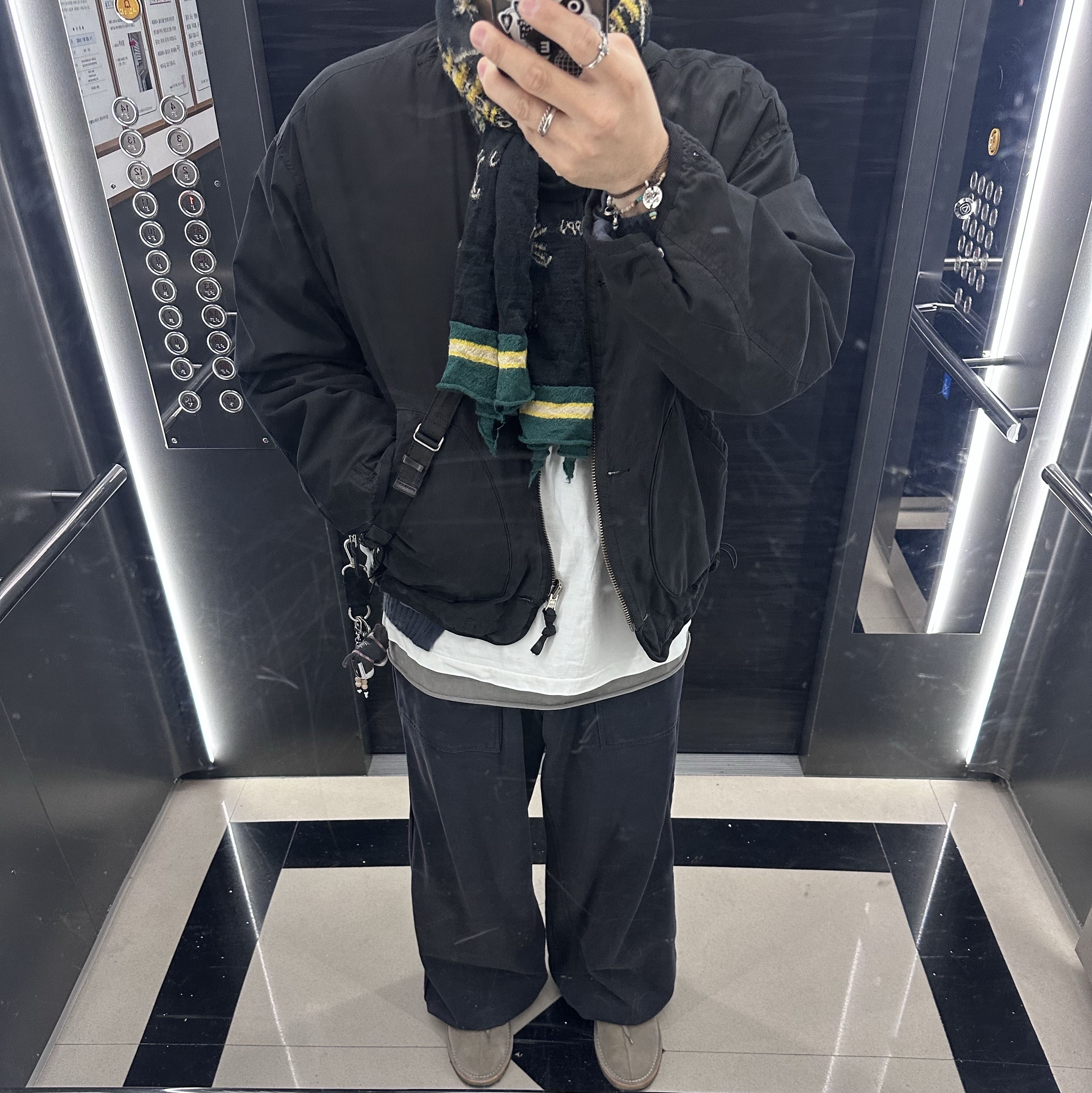 Polyteru Reversible Liner Jacket Black + Blue 002, Polyteru Human Index Human Sleeveless Gray Beige 착용 스타일