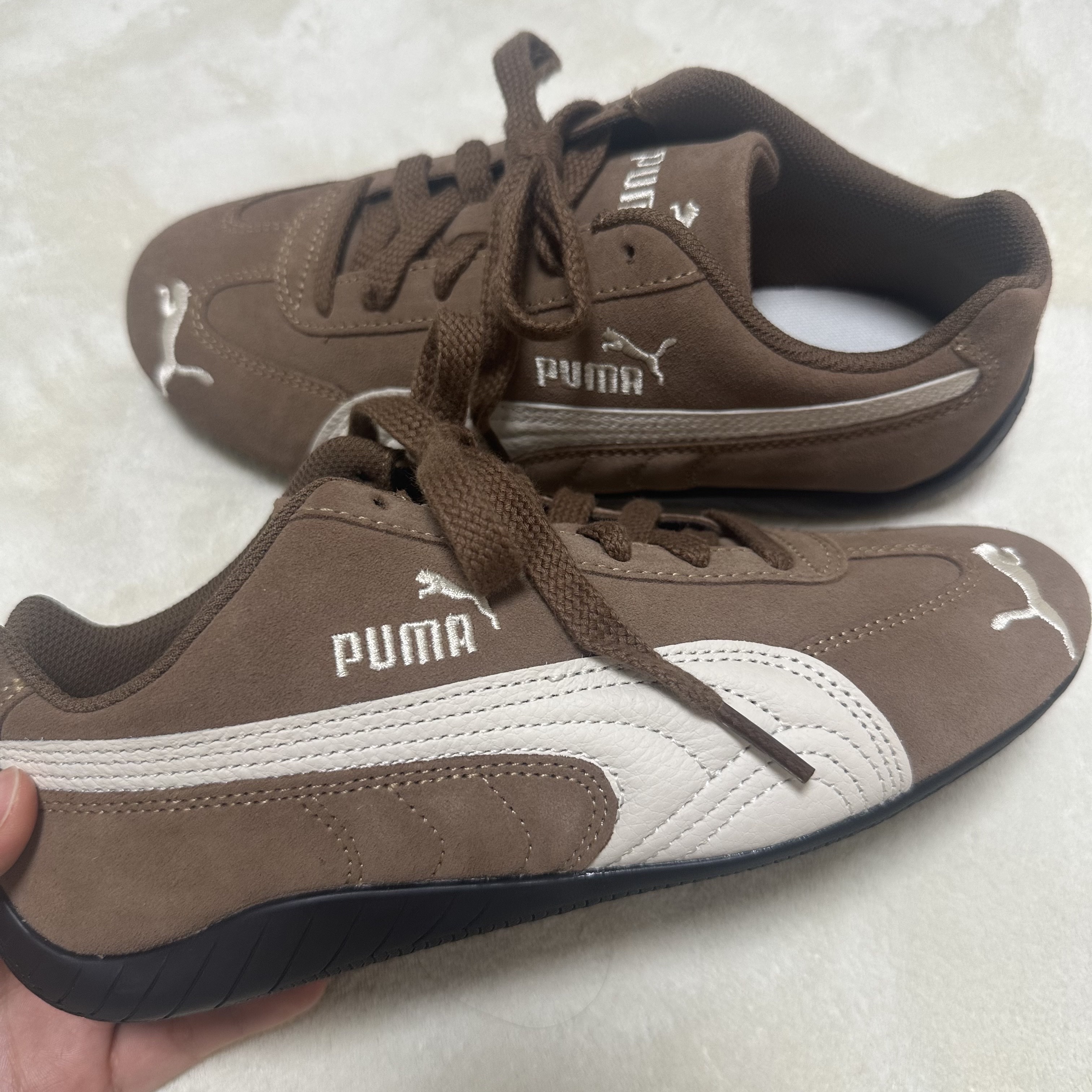 Puma Speedcat Archive Haute Coffee Frosted Ivory 착용 스타일 - 1