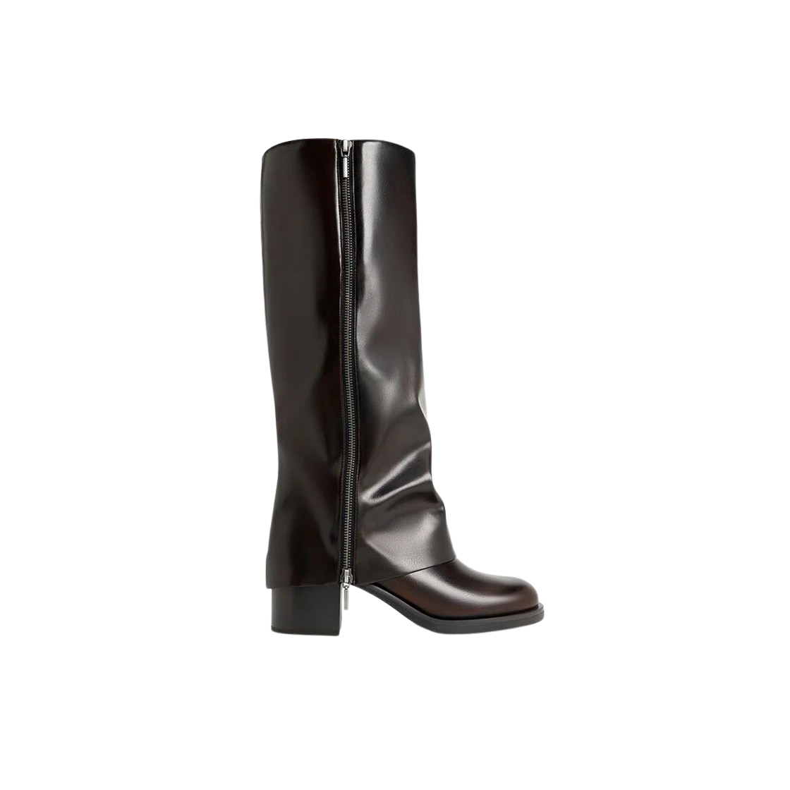 (W) 찰스앤키스 루이스 사이드 지퍼 니 하이 부츠 다크 브라운((W) Charles & Keith Louise Side-Zip Knee-High Boots Dark Brown)