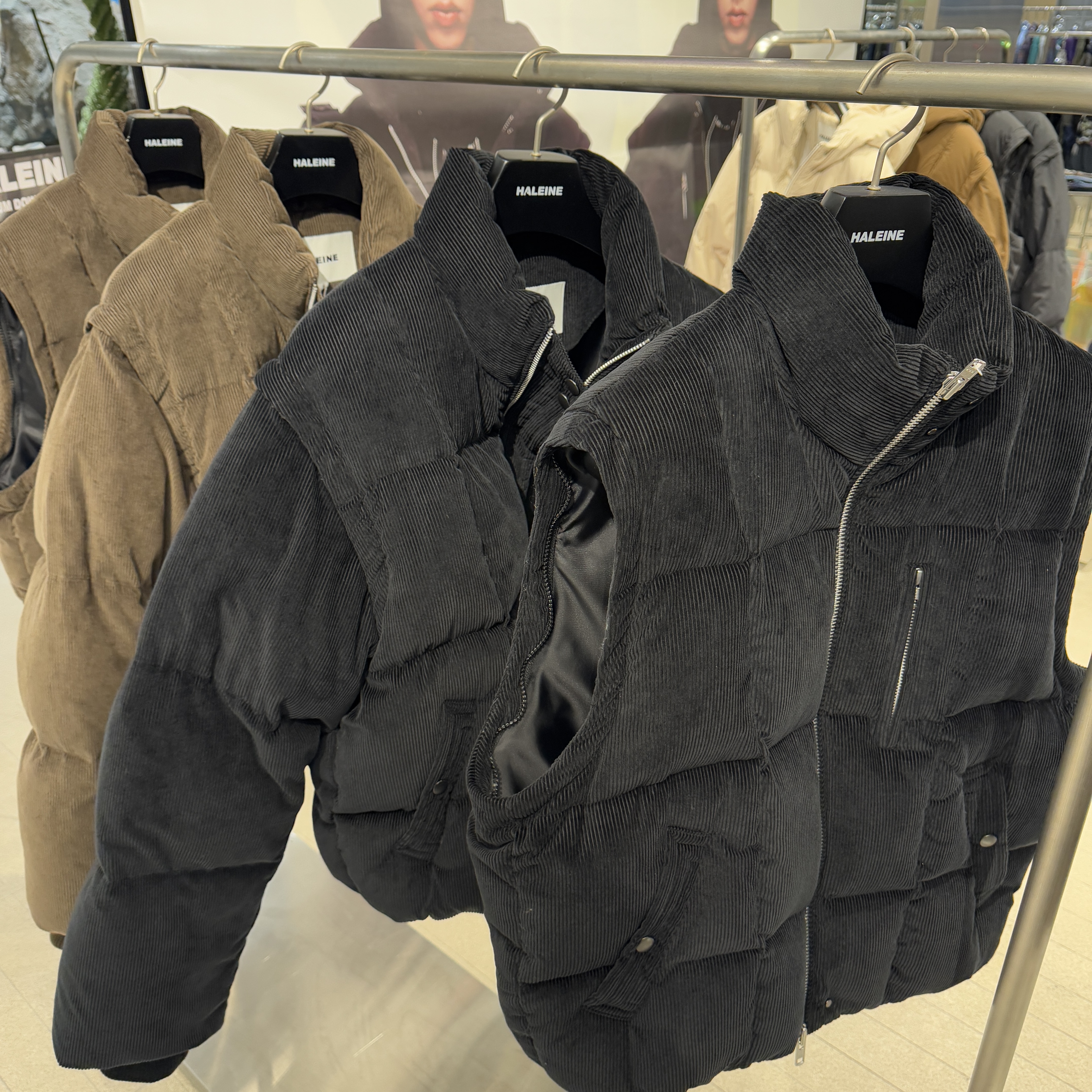 Haleine Detachable Corduroy Duck Down Jacket Khaki Brown (VJ409) 착용 스타일