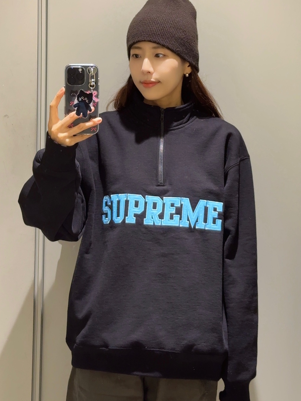 Supreme Collegiate Half Zip Pullover Black - 24FW 착용 스타일 - 3