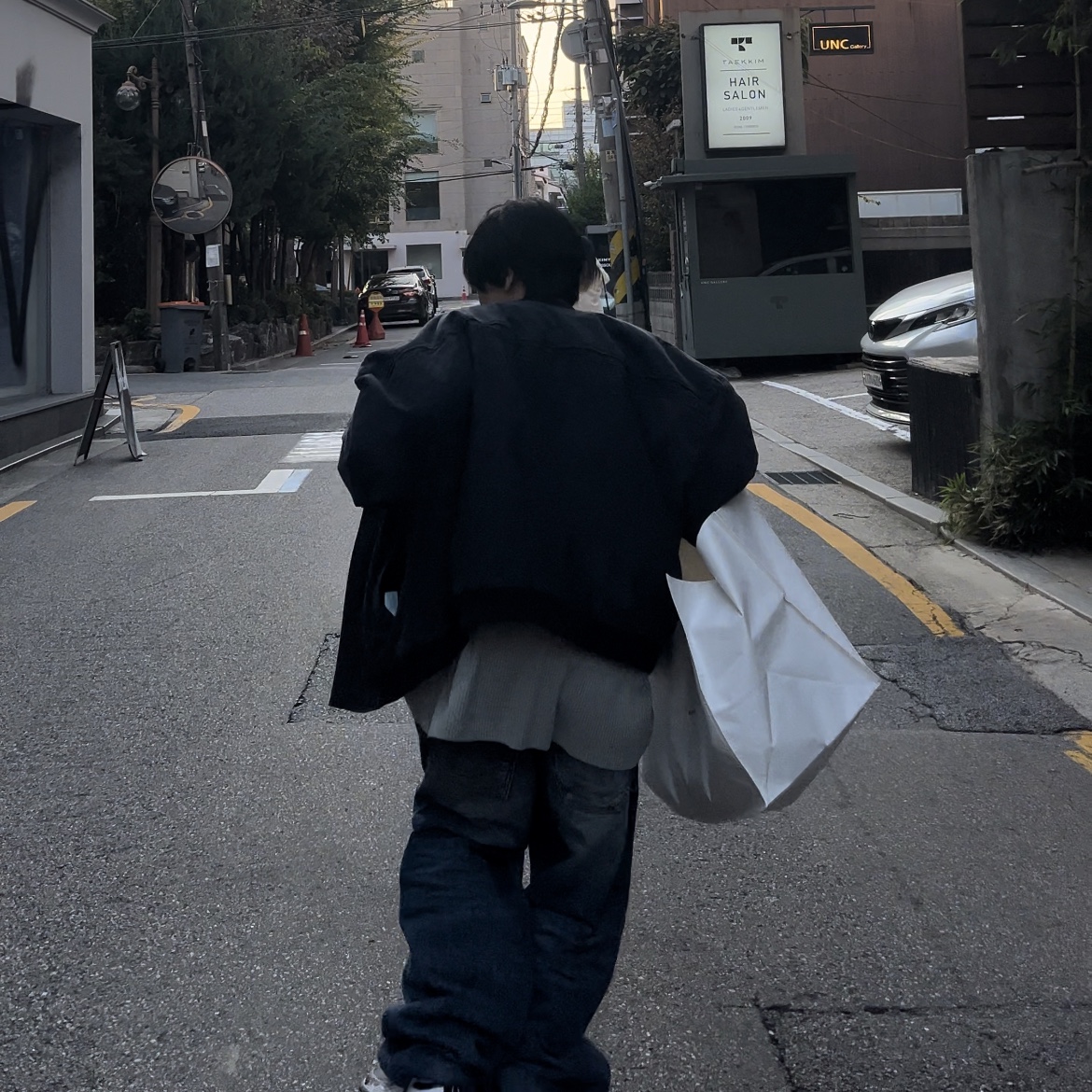 Nonnod Sulfur Dye Serge Bomber Jacket Vintage Navy Black, Nonnod Double Pocket Japanese Denim Mid Blue 착용 스타일