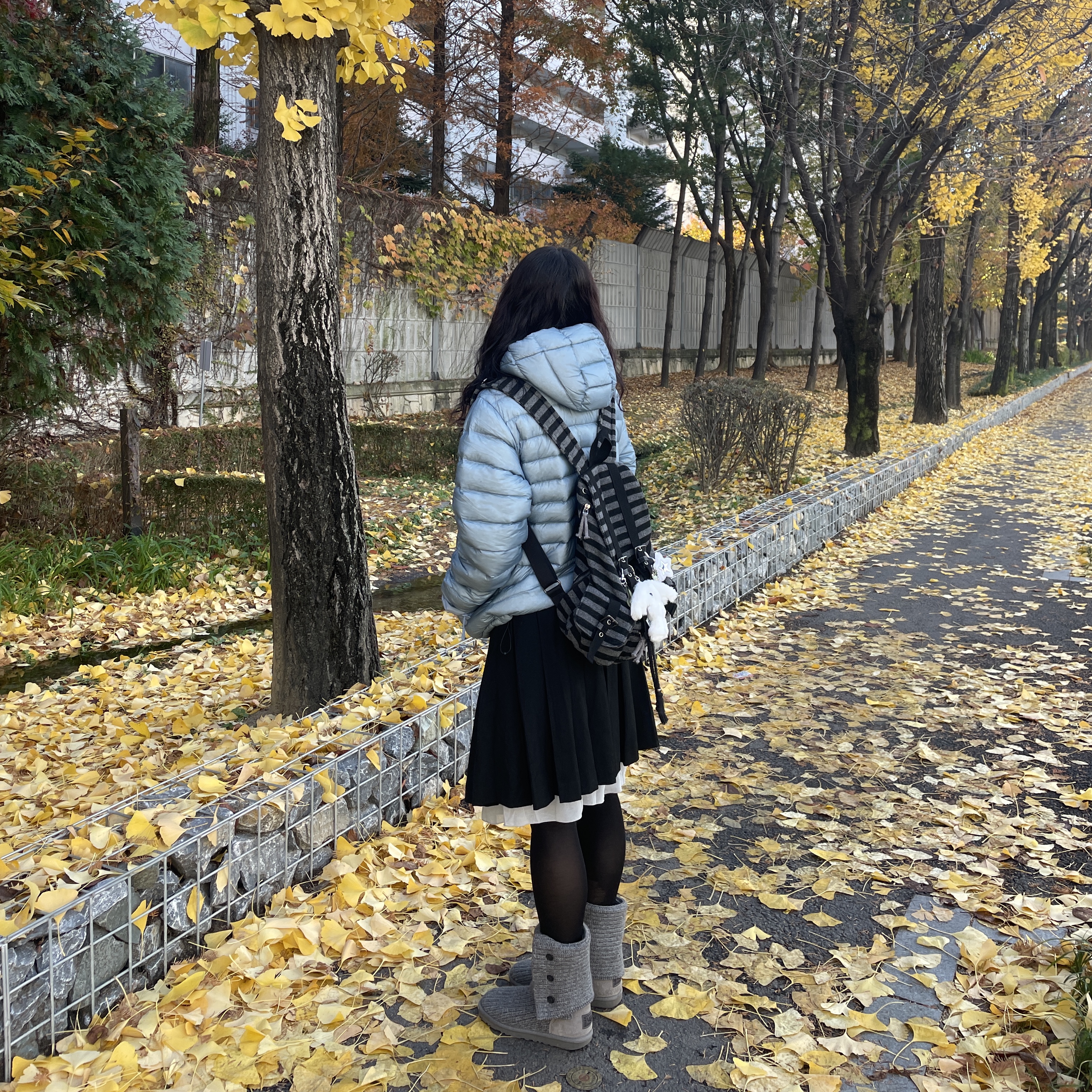 Sansan Gear Suffix Puffer Jacket Sky Blue - 24FW, Open Yy Faux Fur Corduroy Earflap Cap Khaki 착용 스타일 - 2