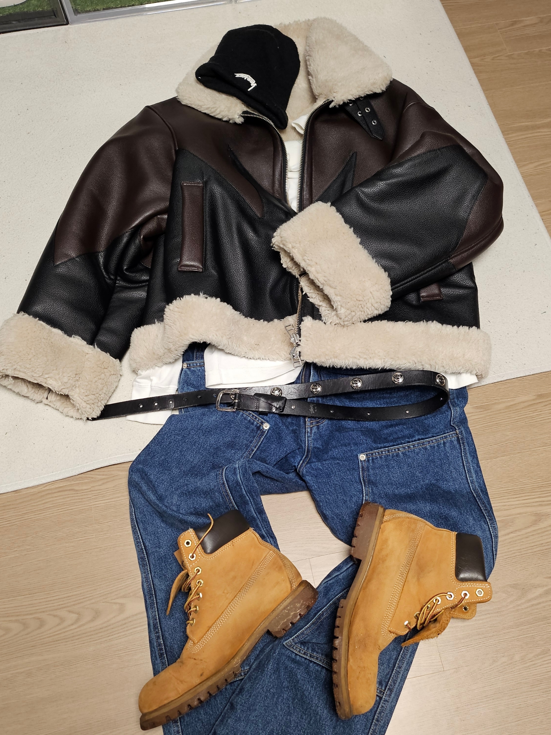 Stussy SS Link Studded Belt Black, Gucci Ghost Ring Silver 9mm 착용 스타일 - 4