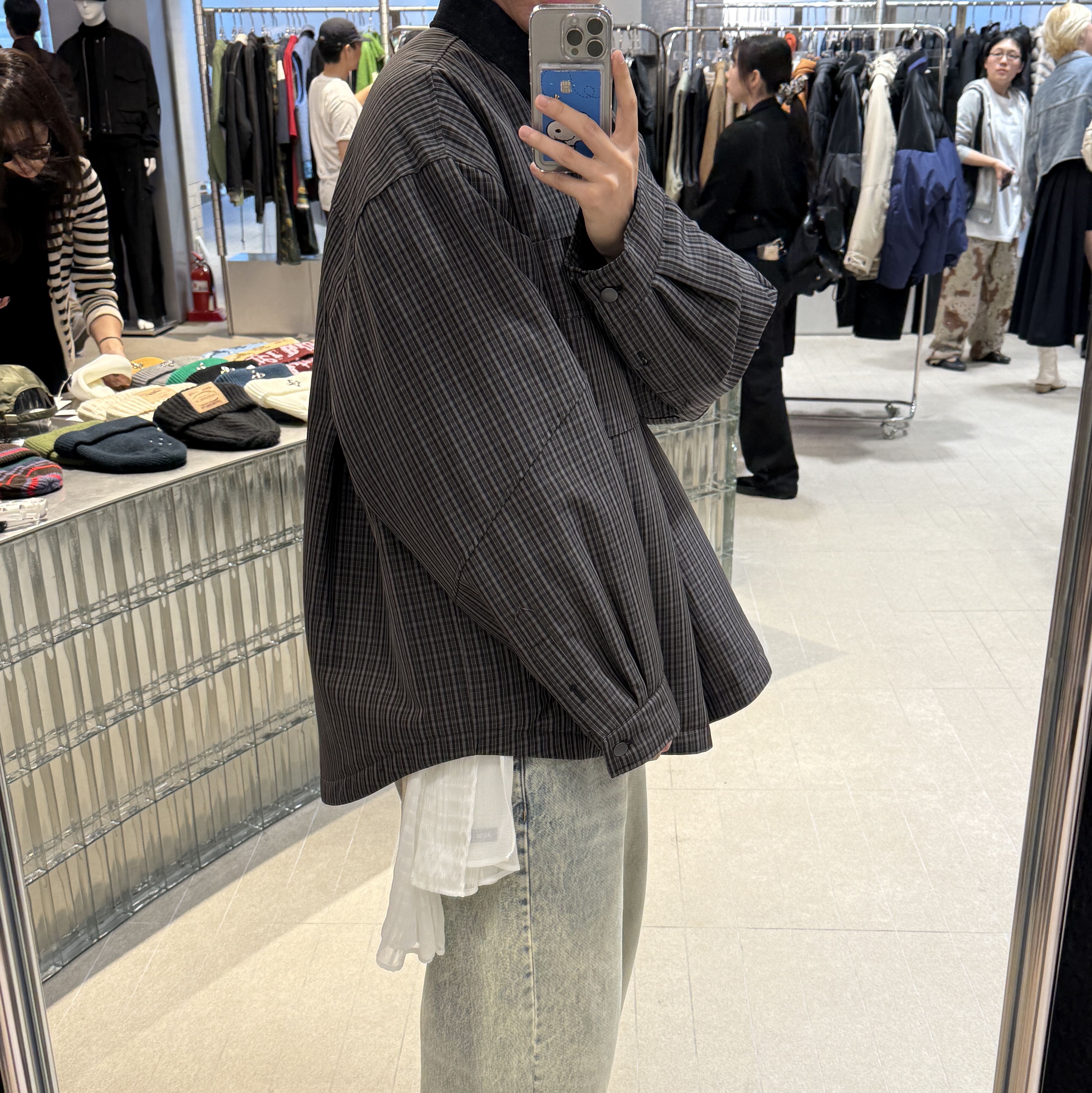 Haleine Padded Work Shirt Jacket Grey Check (VJ318) 착용 스타일 - 2