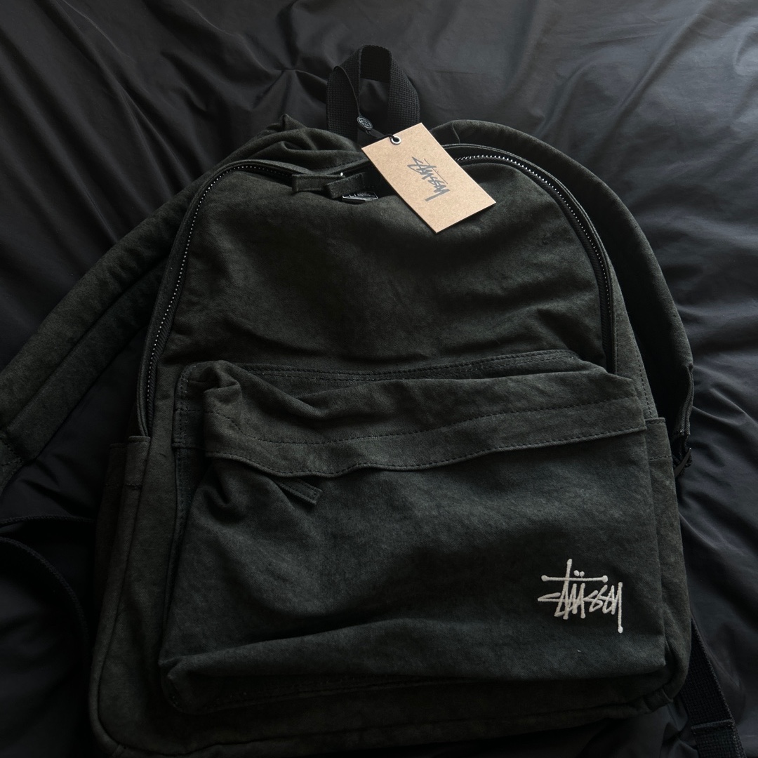 Stussy Canvas Backpack Washed Black 착용 스타일