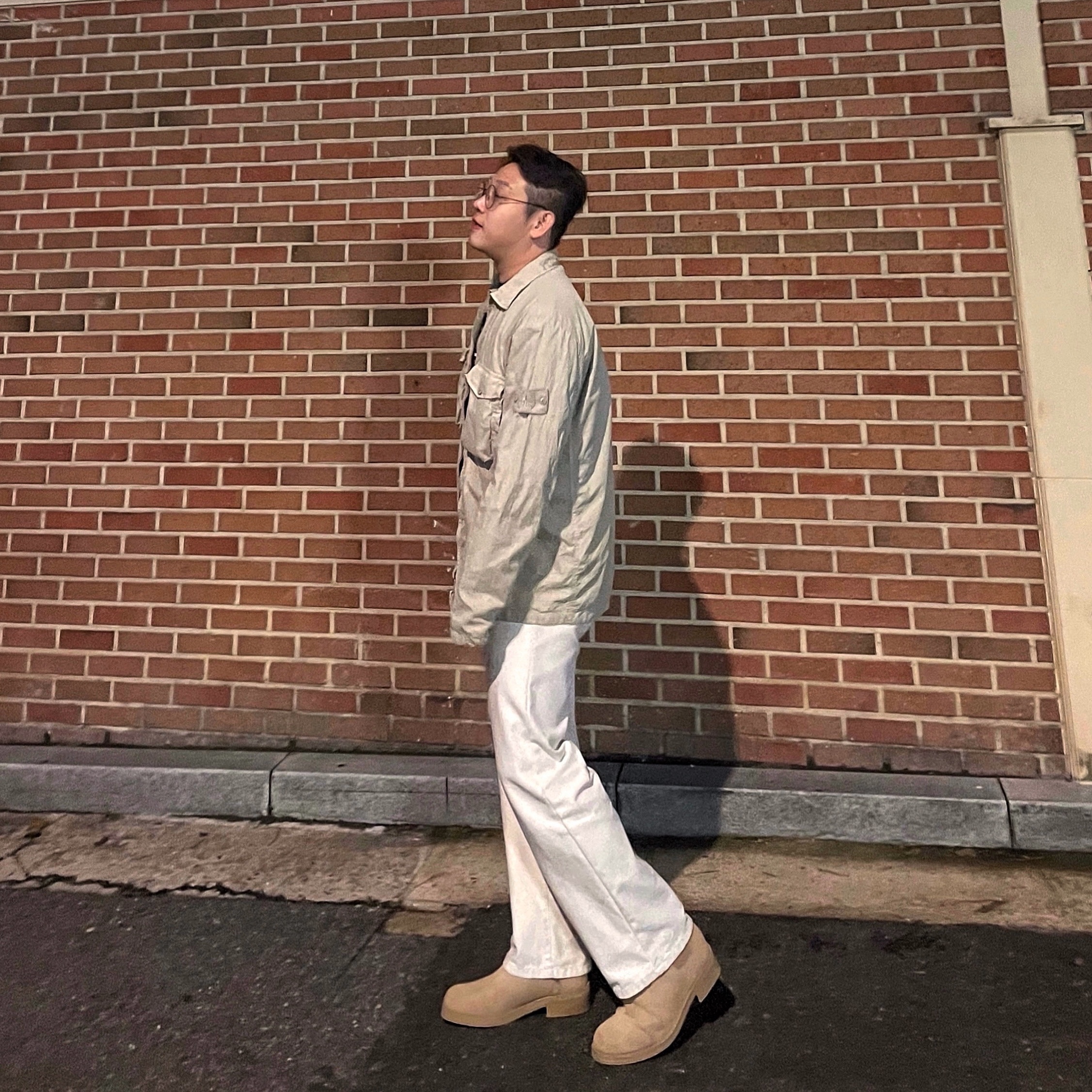 Stone Island 455F5 Ghost Heavy Melton Soft Jacket with Pockets Beige - 24FW 착용 스타일
