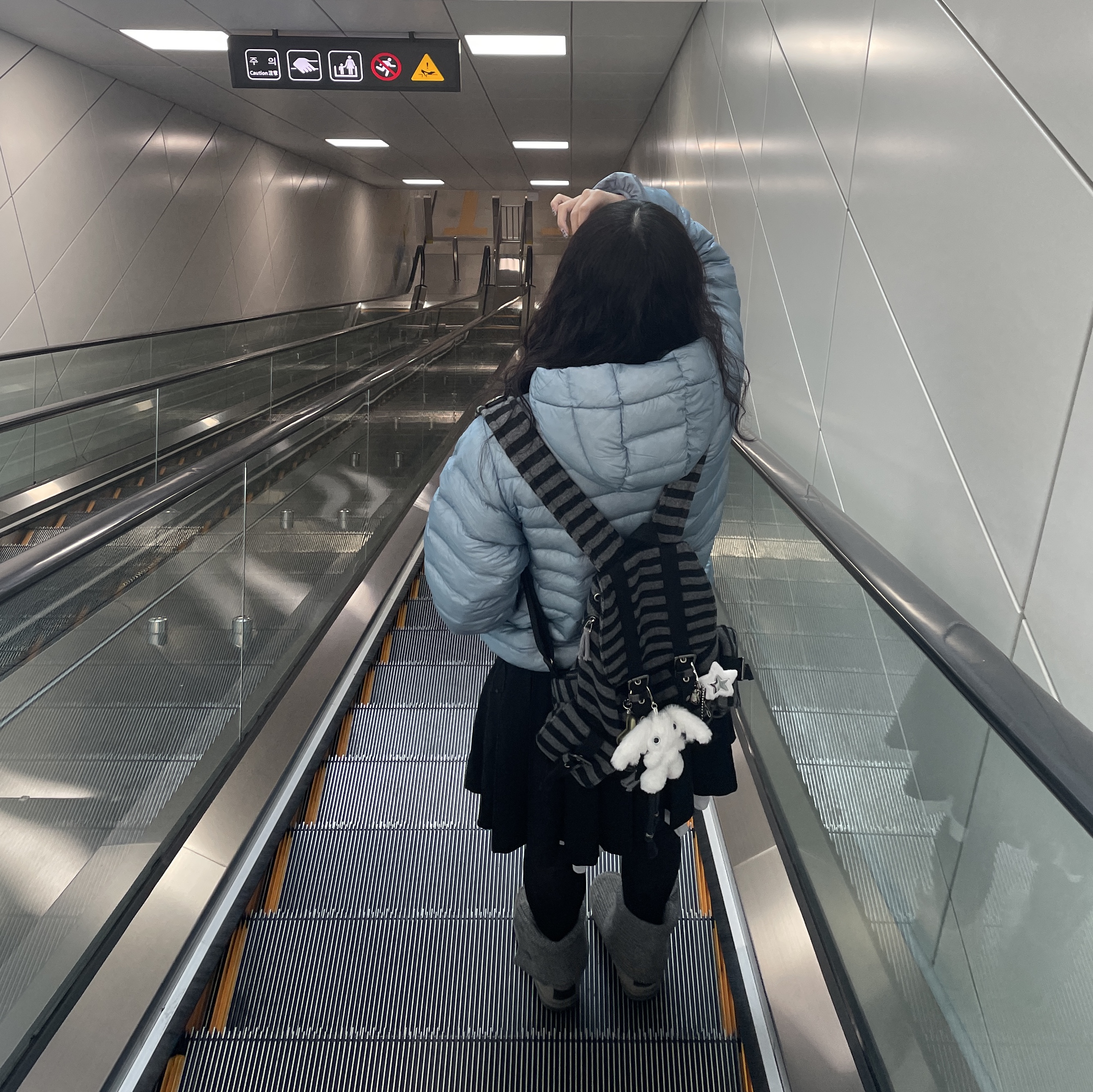 Sansan Gear Suffix Puffer Jacket Sky Blue - 24FW, Open Yy Faux Fur Corduroy Earflap Cap Khaki 착용 스타일 - 3
