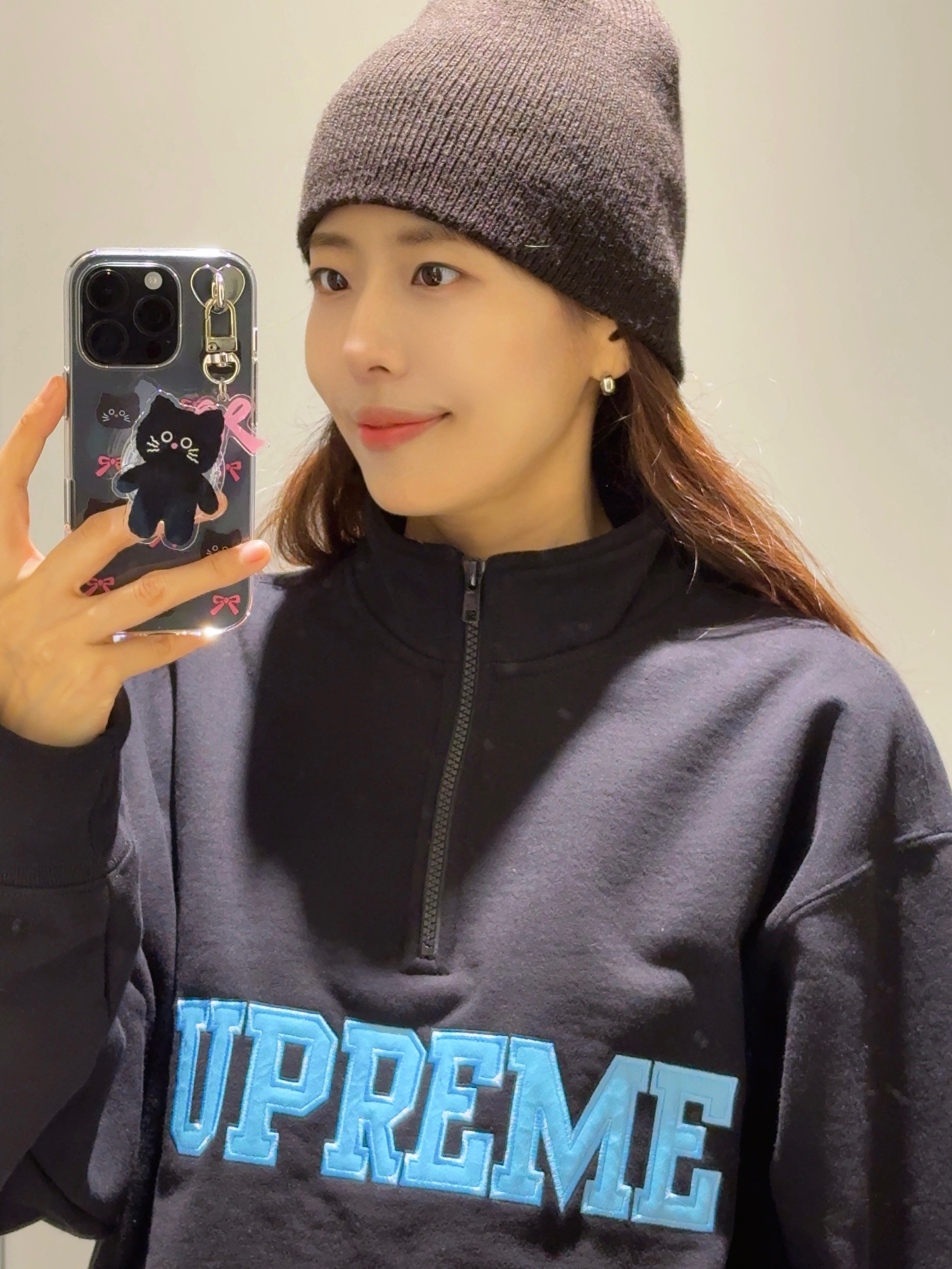 Supreme Collegiate Half Zip Pullover Black - 24FW 착용 스타일 - 2