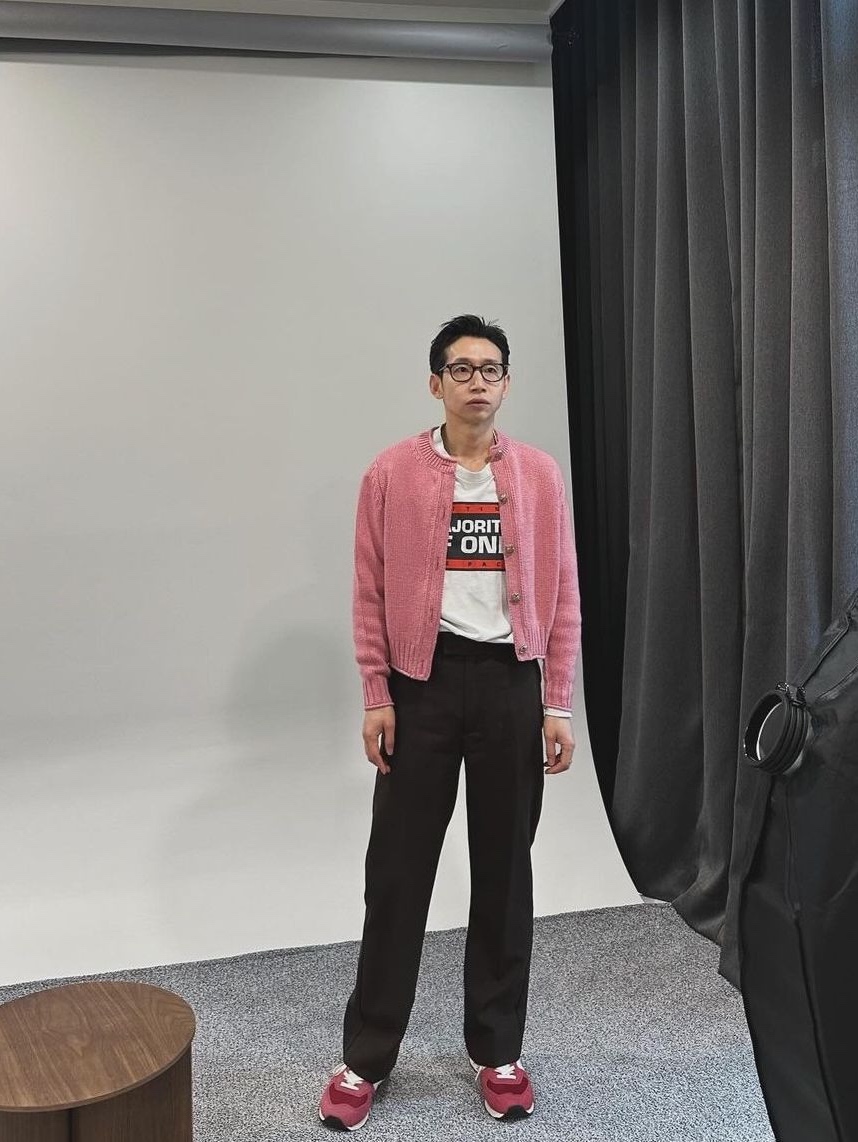 Diagonal Mohair Basic Knit Pink, Stussy Shaggy Cardigan Light Pink 착용 스타일 - 4