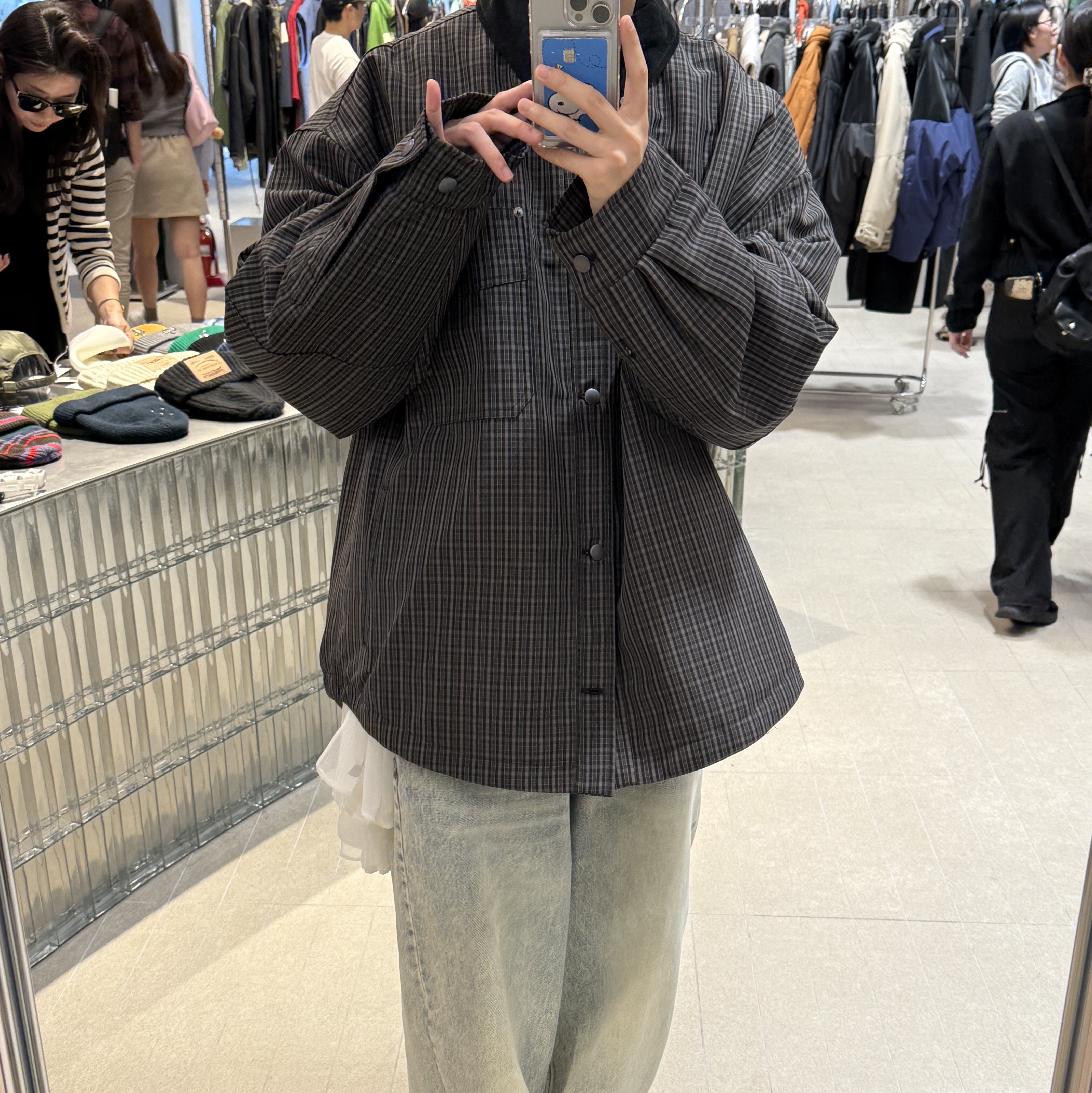 Haleine Padded Work Shirt Jacket Grey Check (VJ318) 착용 스타일 - 1