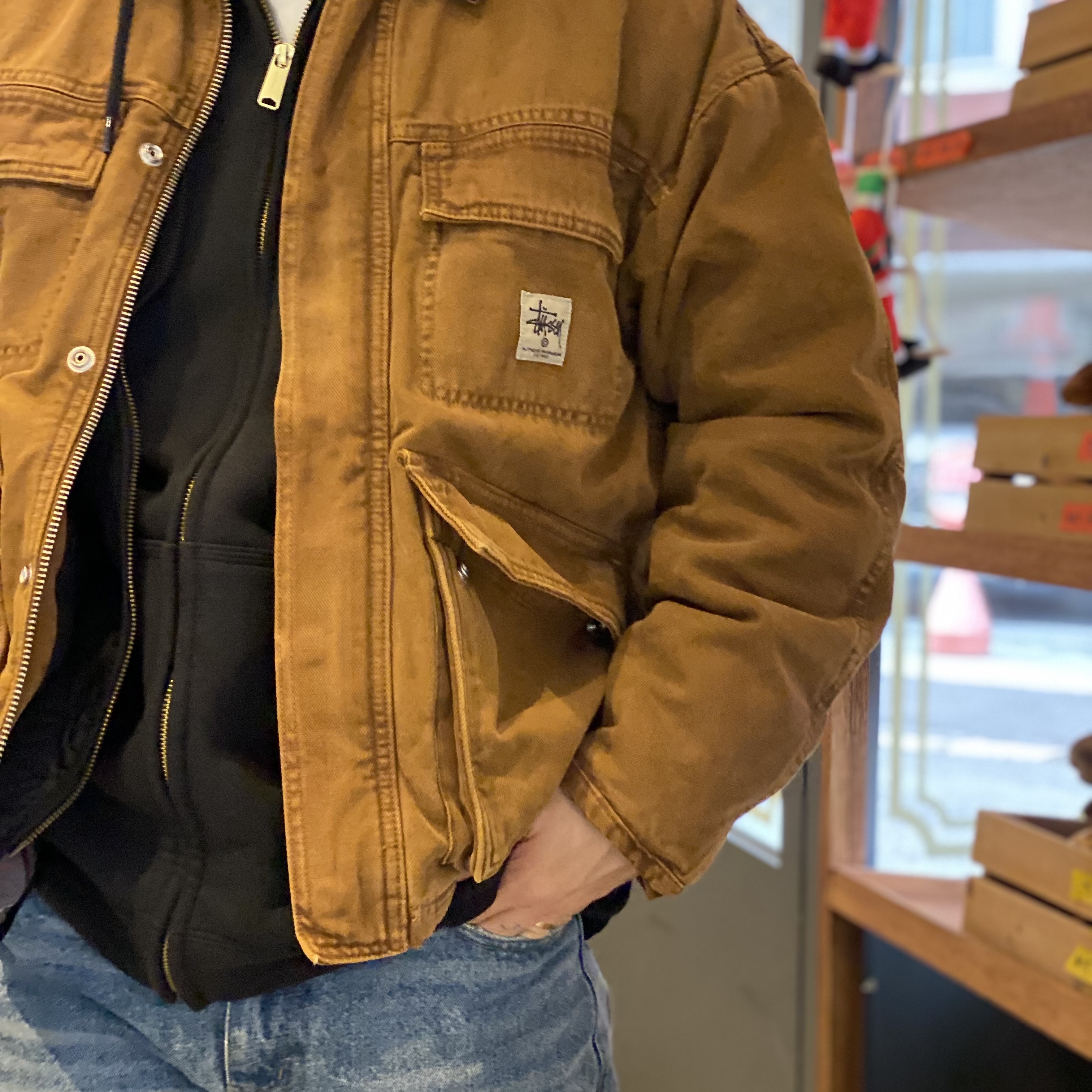 Stussy Washed Canvas Shop Jacket Bronze, Barbour Quilted Waistcoat Zip-In Liner Black Modern 착용 스타일 - 1