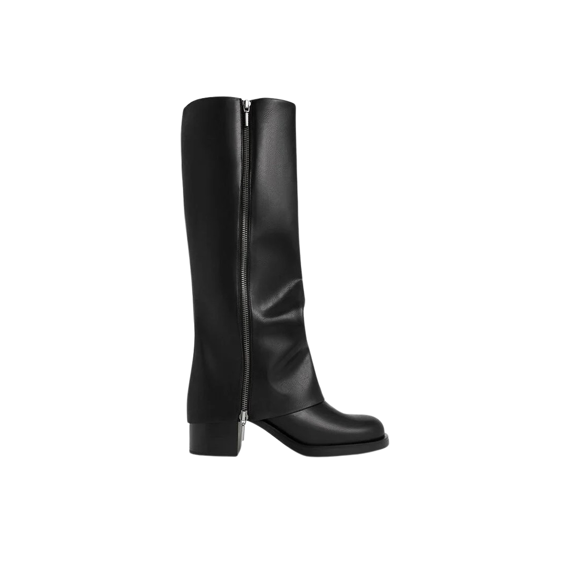 (W) 찰스앤키스 루이스 사이드 지퍼 니 하이 부츠 블랙((W) Charles & Keith Louise Side-Zip Knee-High Boots Black)