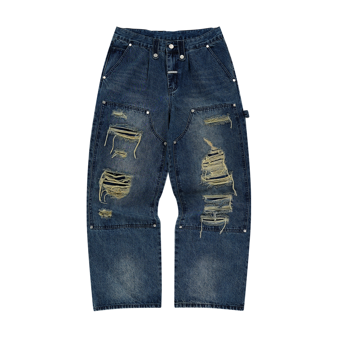 VH2EFUD114ABL Thevinylhouse Destroyed Double Knee Denim Pants Blue - 대표 이미지 #1