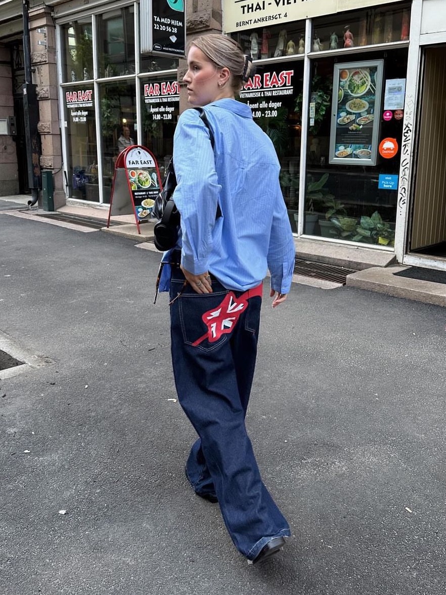 Suade Baggy Denim Blue, Zara x Ader Error Patchwork Jeans Blue 착용 스타일 - 5