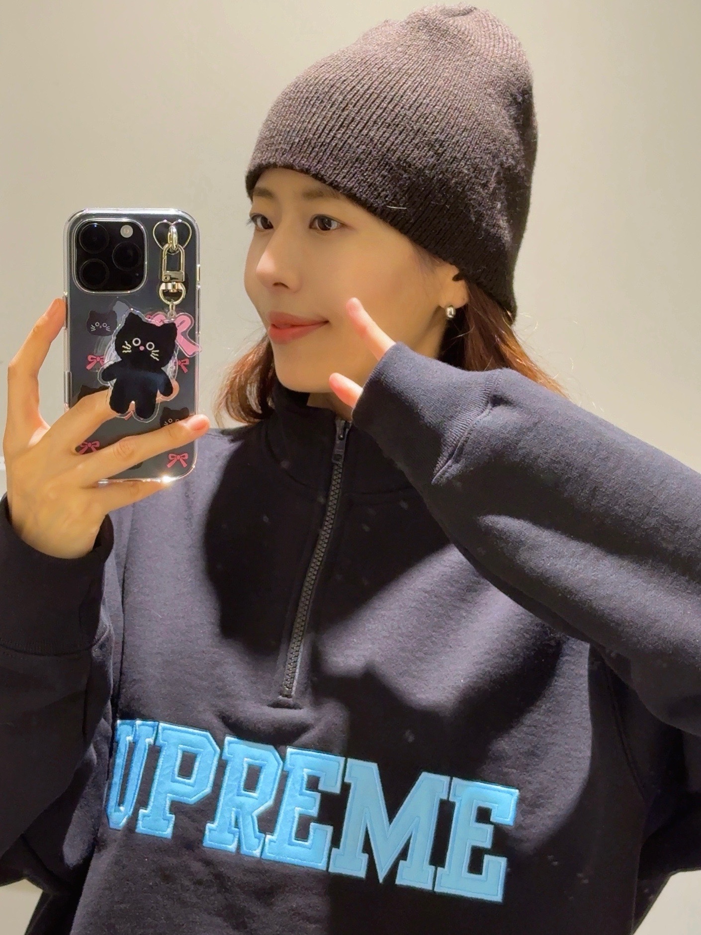 Supreme Collegiate Half Zip Pullover Black - 24FW 착용 스타일 - 1