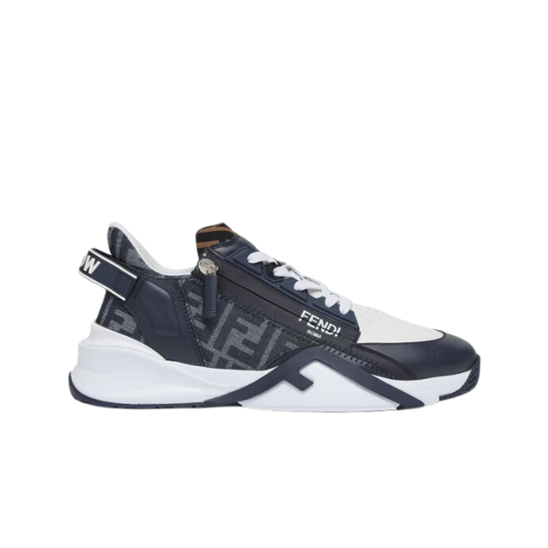 7E1392AJZHF1OID Fendi Flow FF Jacquard and Leather Sneakers Blue