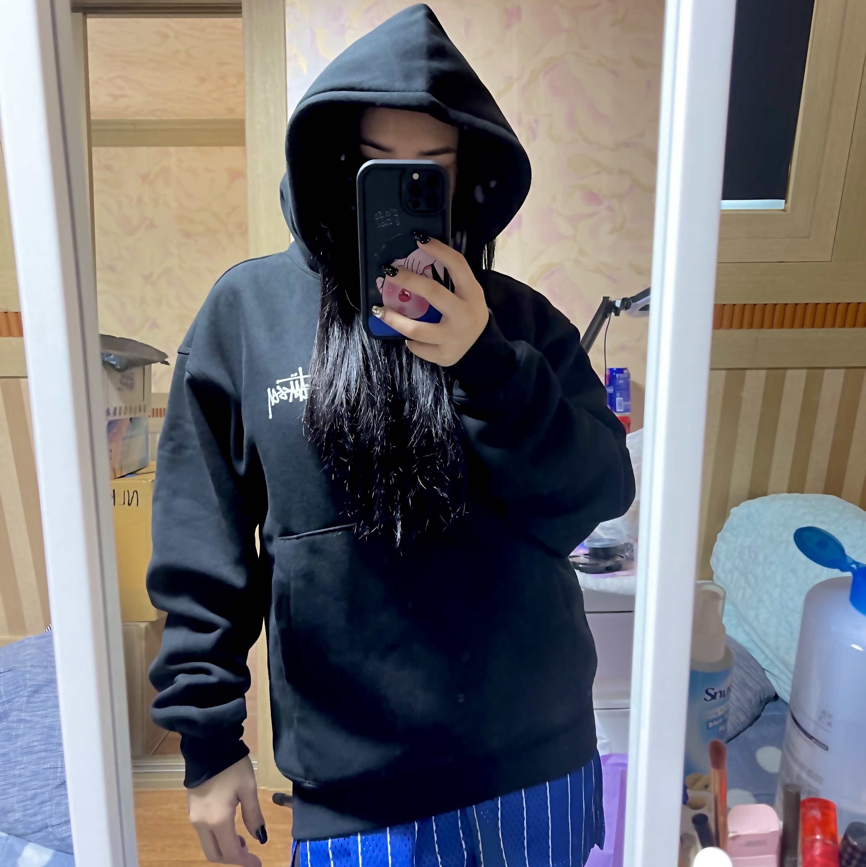 Stussy Basic Stussy Hoodie Black 착용 스타일