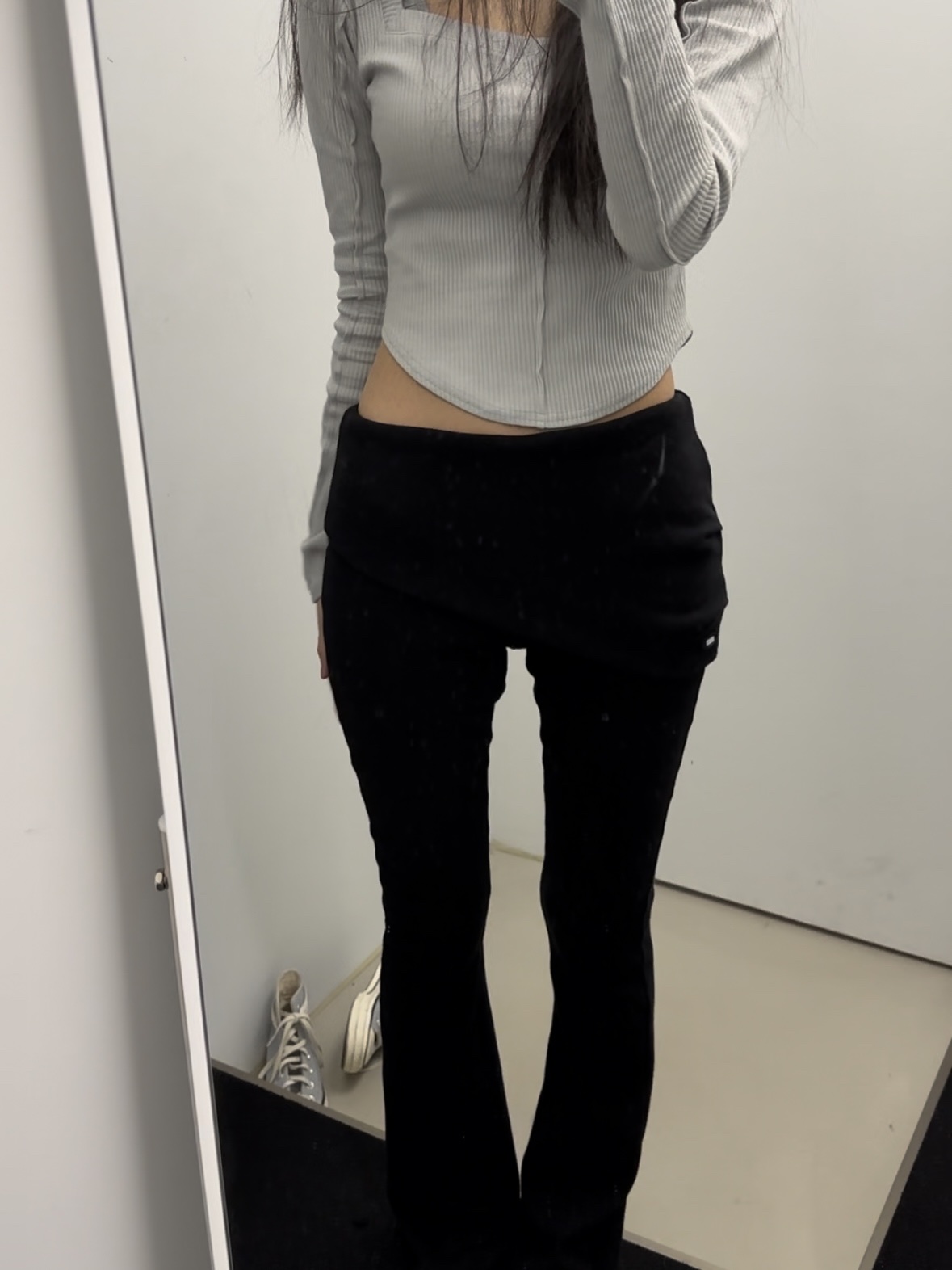 (W) Bohemian Seoul Basic Folded Boots Cut Pants Black, Converse Chuck 70 High Vintage Canvas Wolf Grey 착용 스타일 - 2