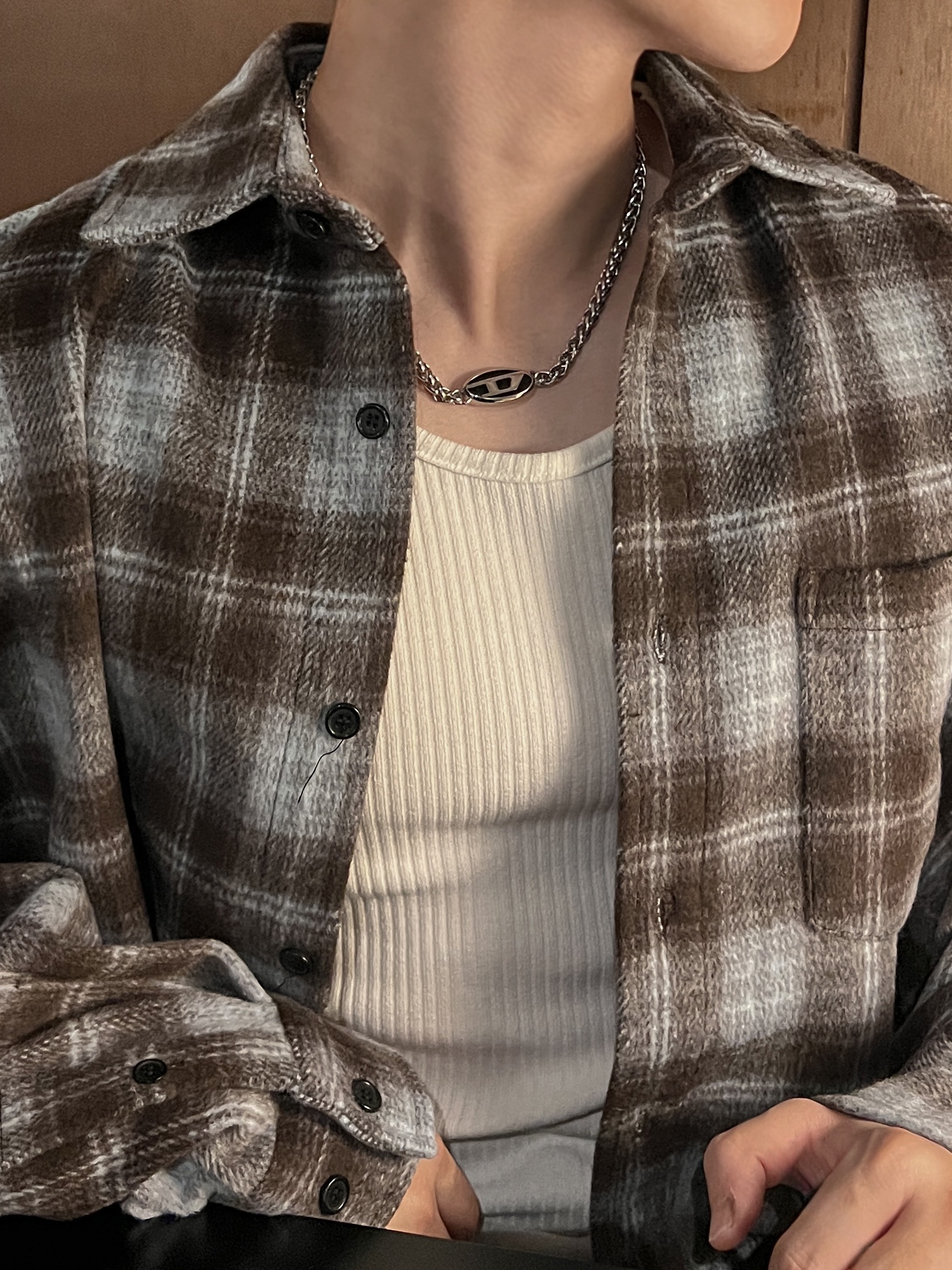 Diesel Dx1470 Stainless Steel Necklace Silver 착용 스타일 - 2