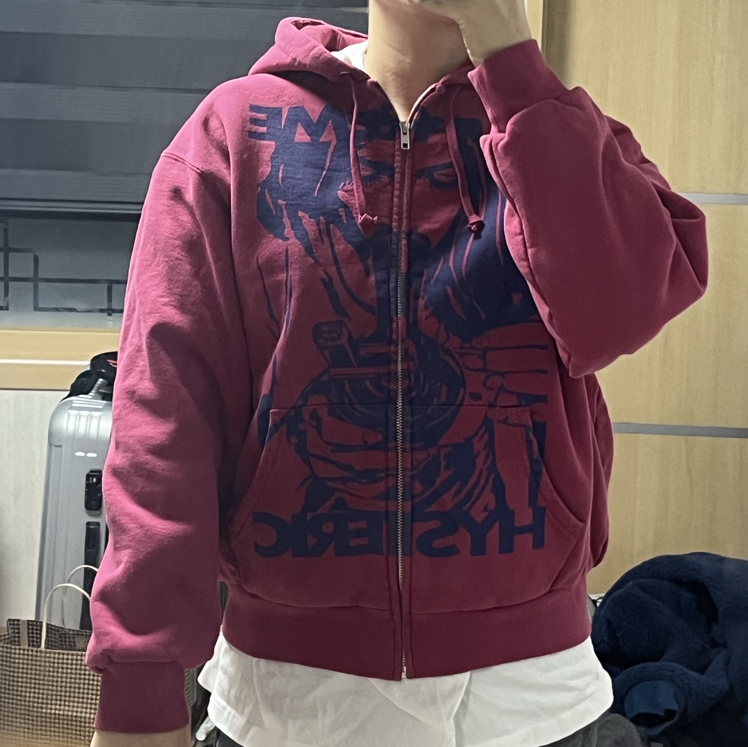 Supreme x Hysteric Glamour Thermal Lined Zip Up Hooded Sweatshirt Washed Red - 24FW 착용 스타일