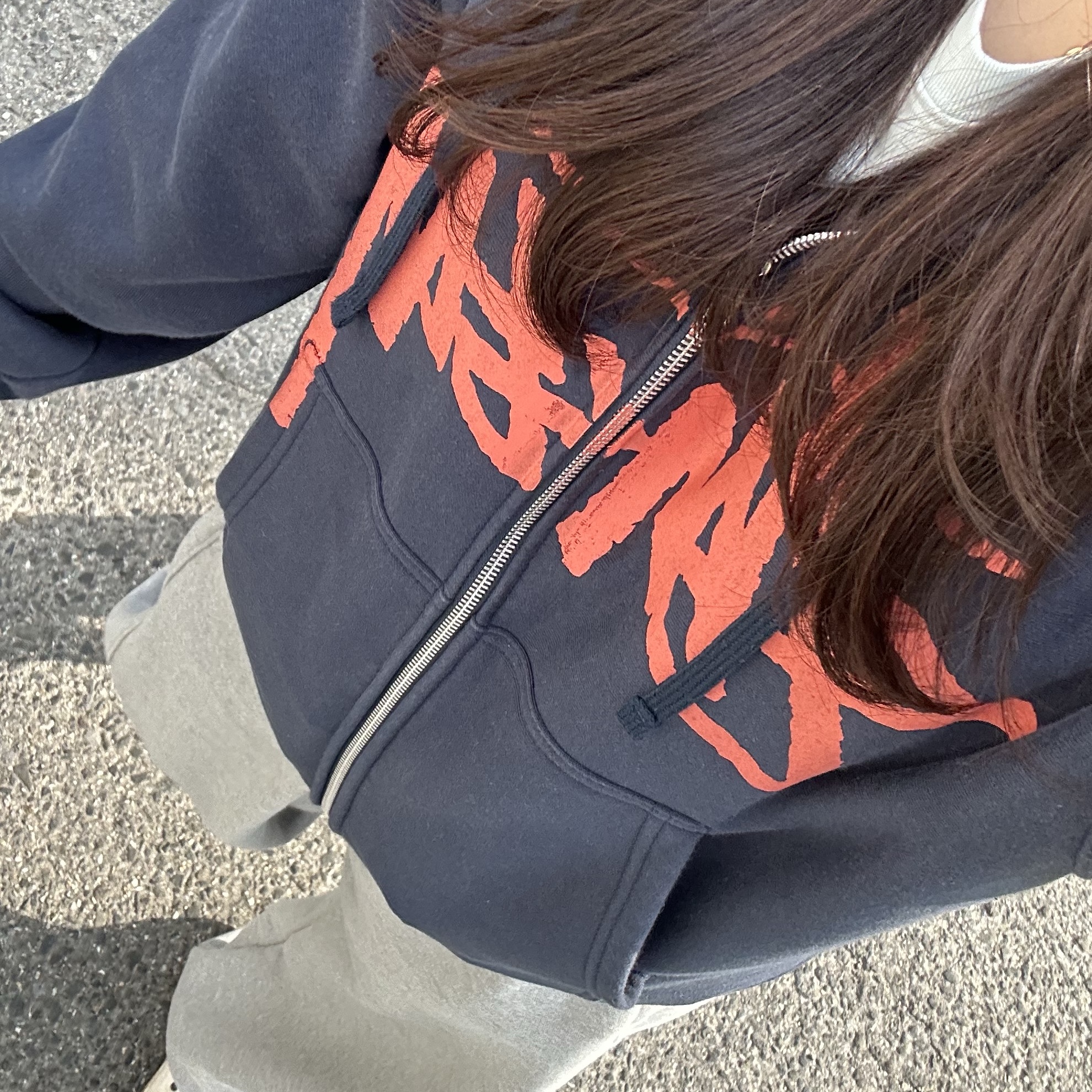 Stussy Stock Zip Hoodie Navy 착용 스타일 - 1