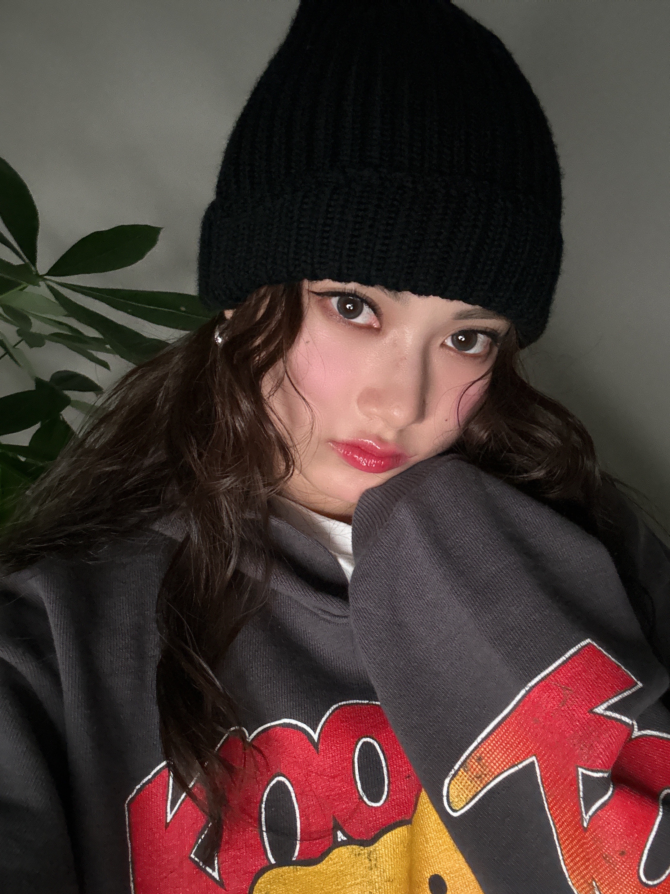 Kapital Fleece Hooded Sweatshirt Buster Peckish Rainbow Y Pt Ink Black 착용 스타일