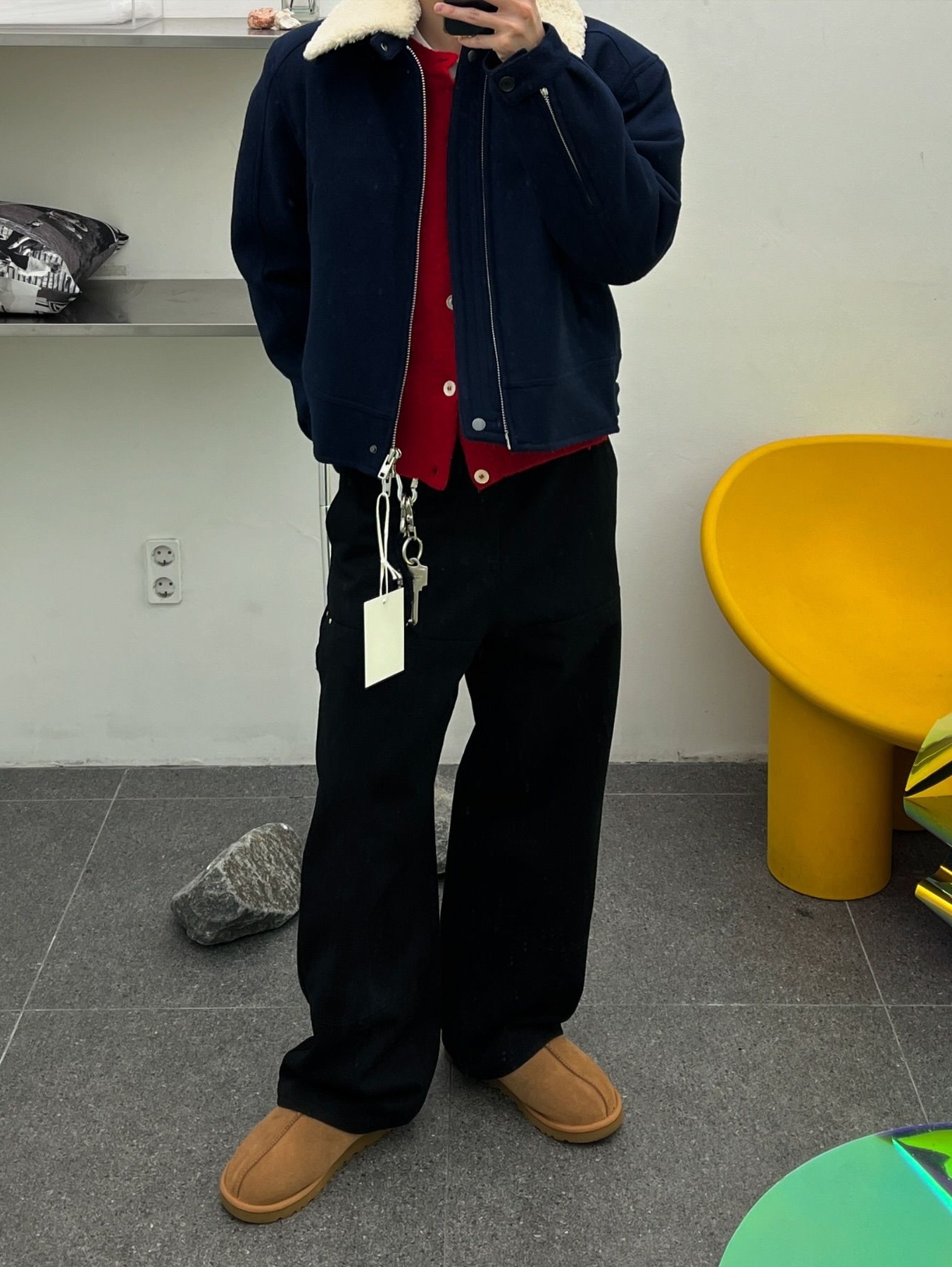 Haleine Detachable Collar Wool Crop Jacket Navy (VJ413), Haleine Detachable Collar Wool Crop Jacket Black (VJ412) 착용 스타일