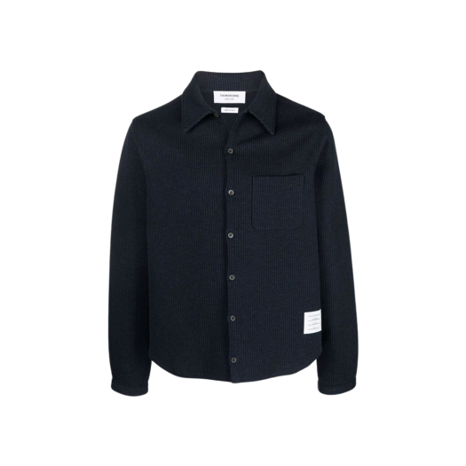 Thom Browne Double Face Tech Seersucker Button Down Shirt Jacket Navy