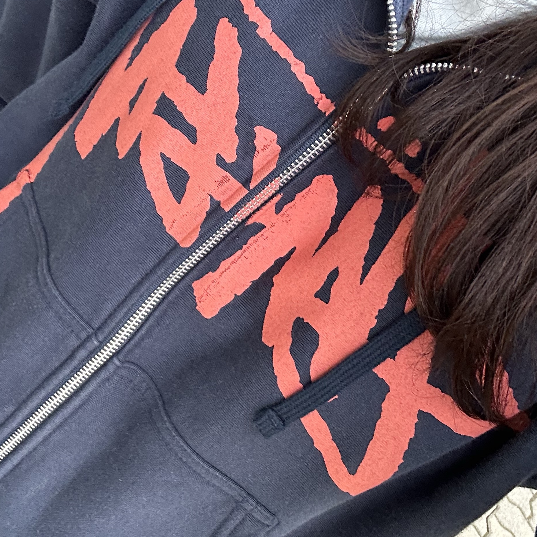 Stussy Stock Zip Hoodie Navy 착용 스타일 - 2