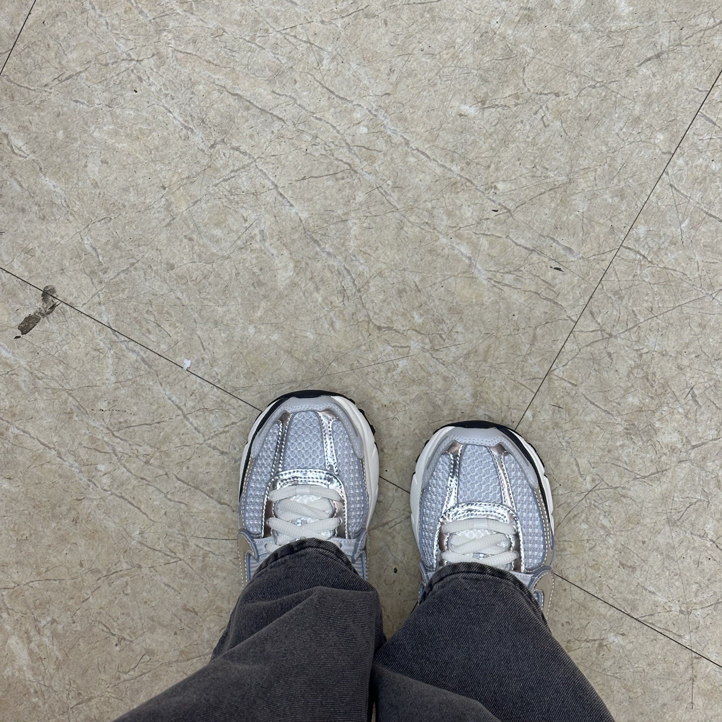 (W) Nike Zoom Vomero 5 Photon Dust and Metallic Silver 착용 스타일