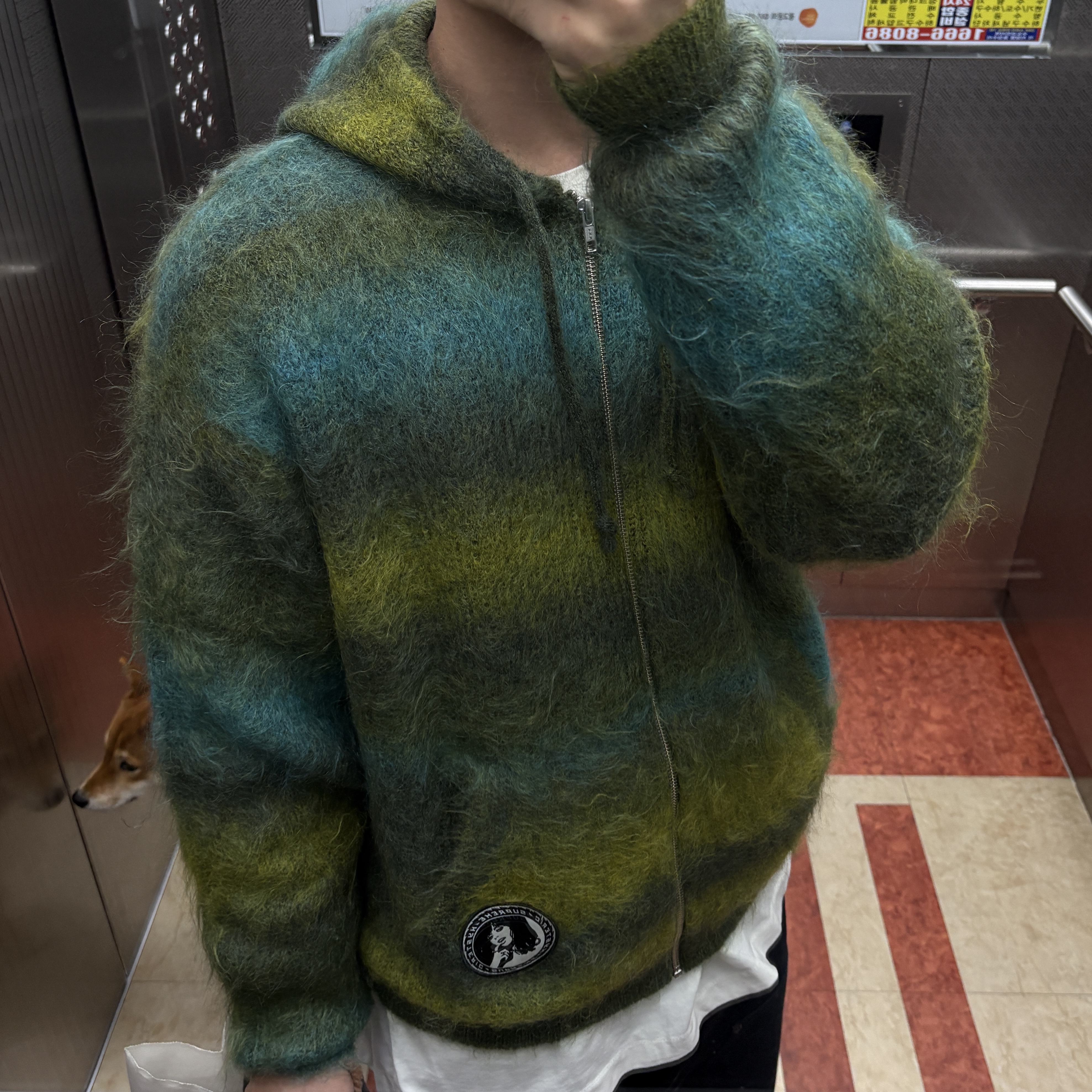 Supreme x Hysteric Glamour Mohair Zip Up Hooded Sweater Olive - 24FW 착용 스타일