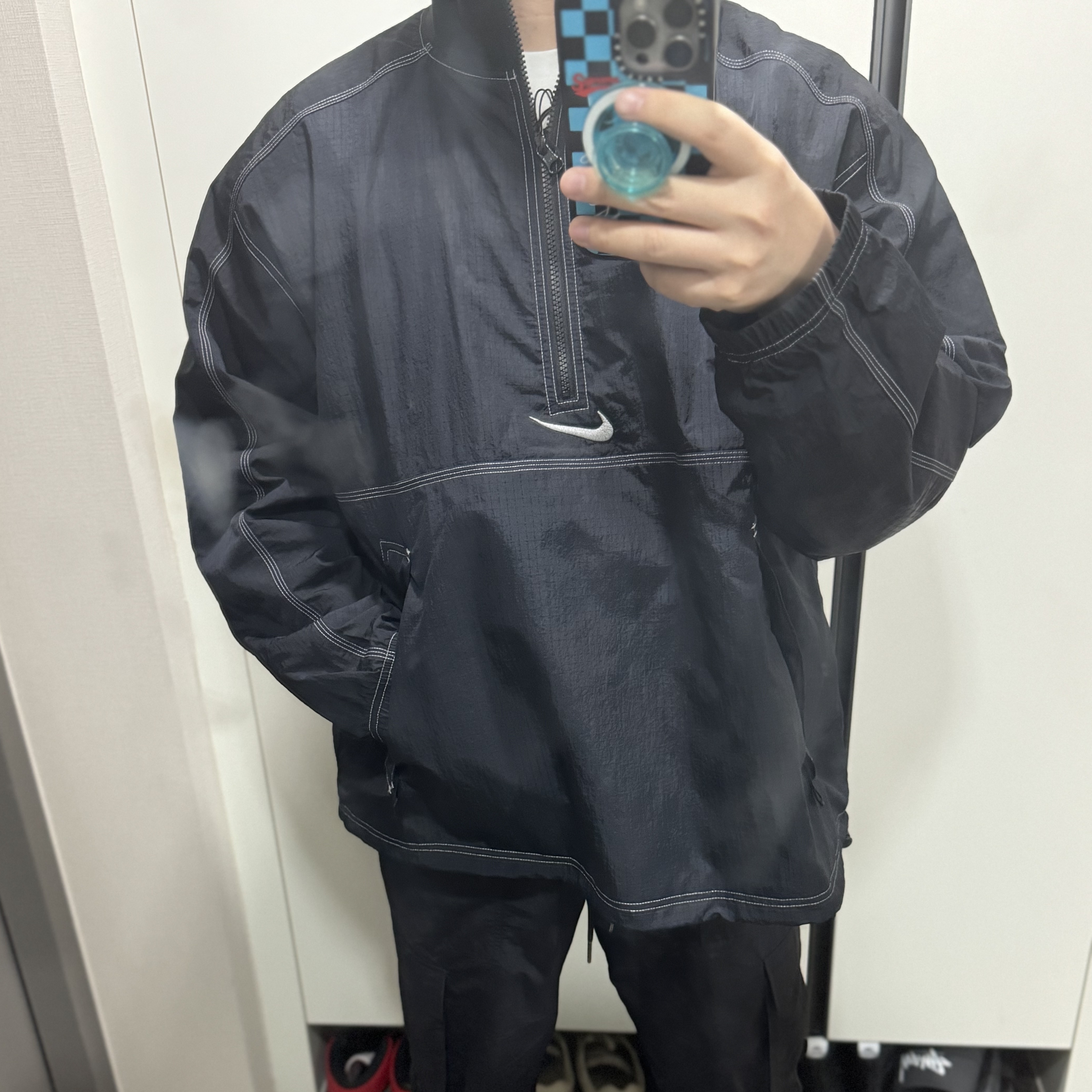 Supreme x Nike Ripstop Pullover Black - 24SS 착용 스타일