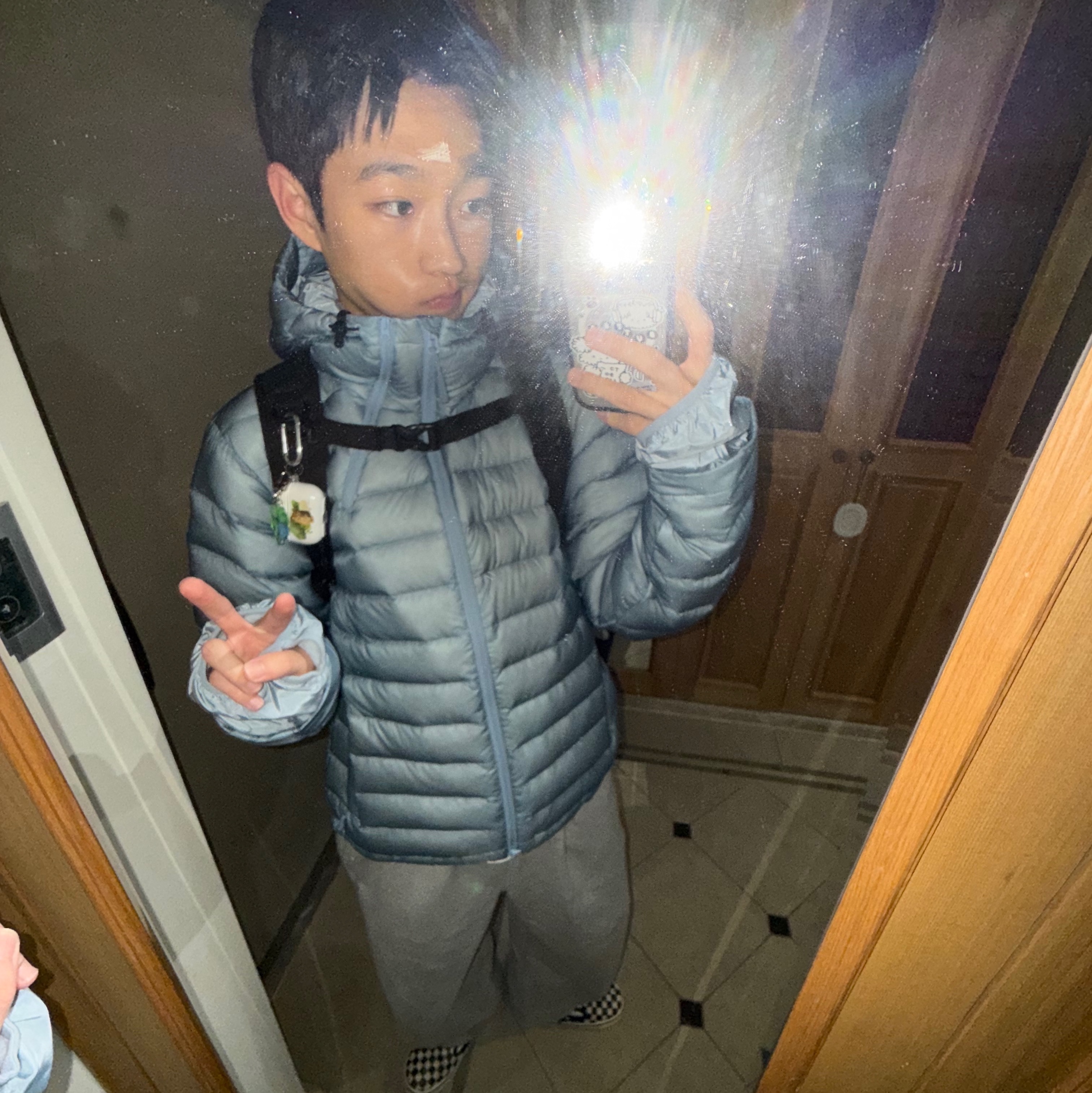 Sansan Gear Suffix Puffer Jacket Sky Blue - 24FW 착용 스타일 - 2