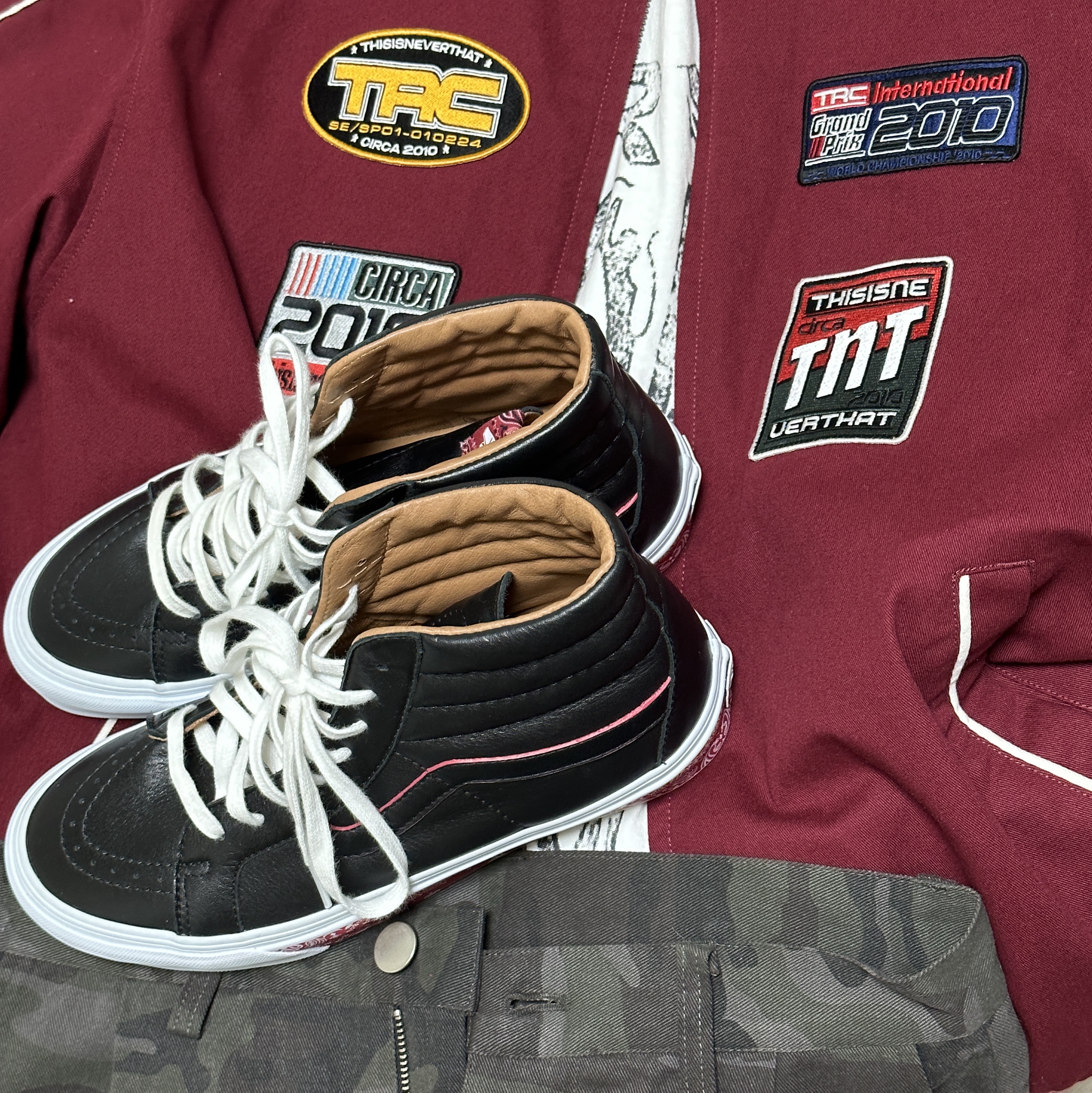 Thisisneverthat TRC Racing Jacket Red 착용 스타일