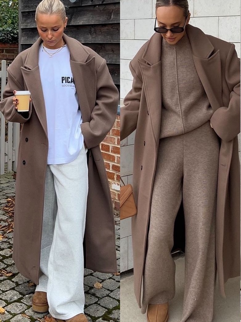 Uniqlo x Engineered Garments Pufftech Hooded Coat Dark Gray, Undermycar Legion.02 Balmacaan Oversized Wool Coat Beige 착용 스타일 - 3
